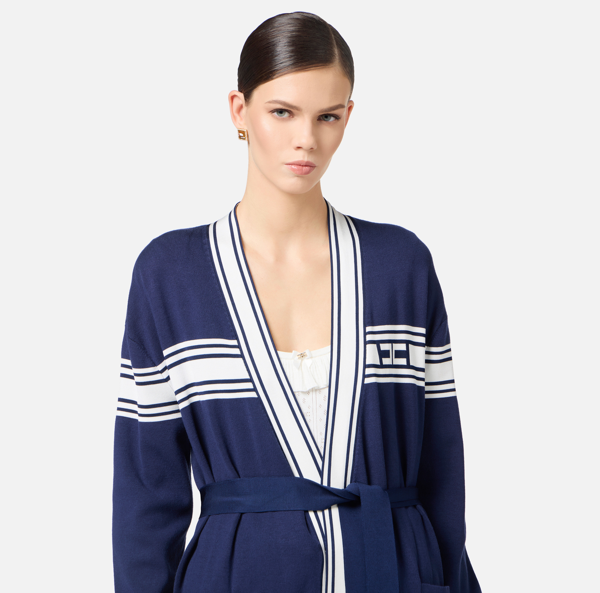 Cardigan in viscosa con bande a contrasto - Elisabetta Franchi