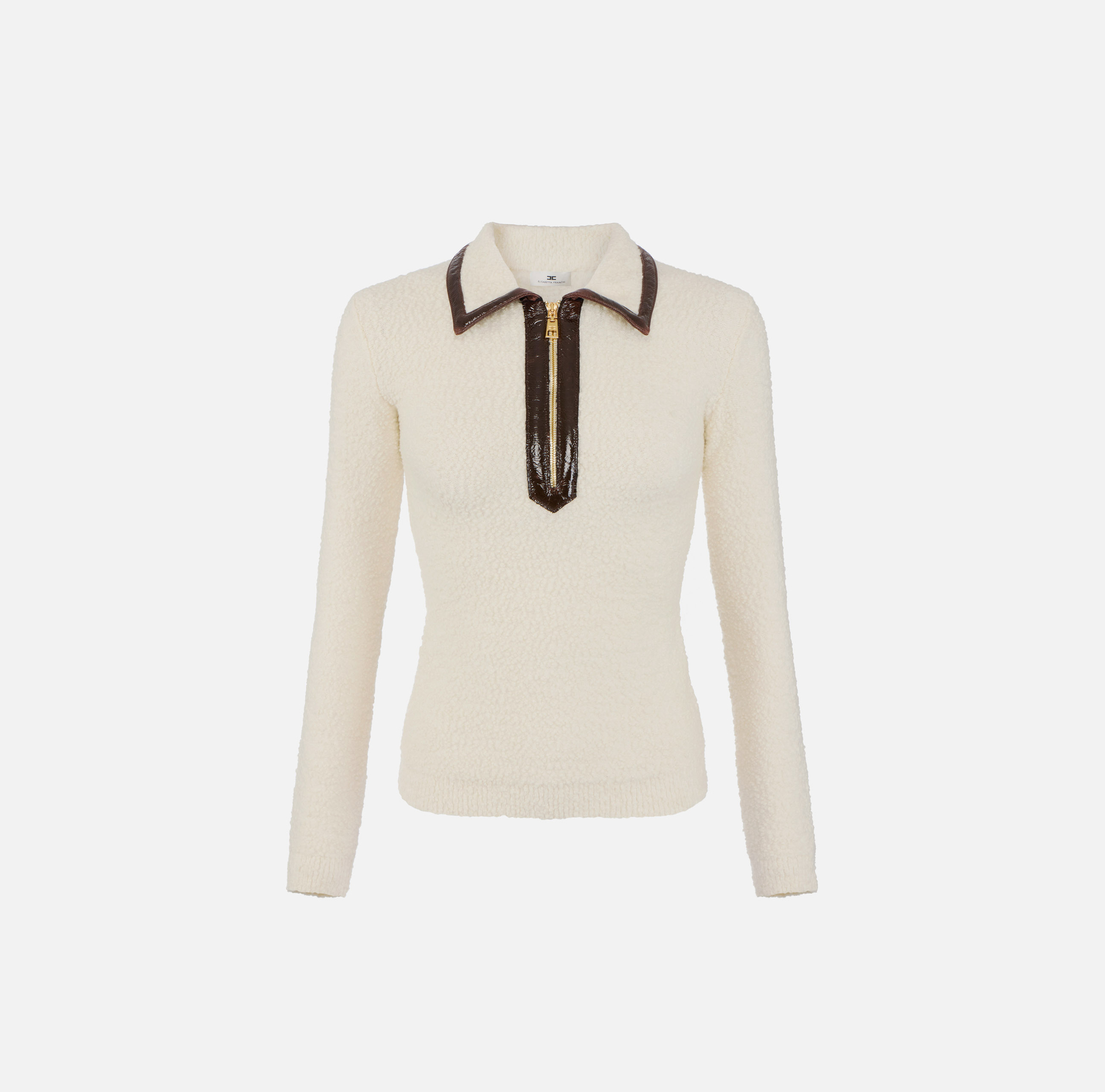 Bouclé knit polo shirt with vinyl details - Elisabetta Franchi