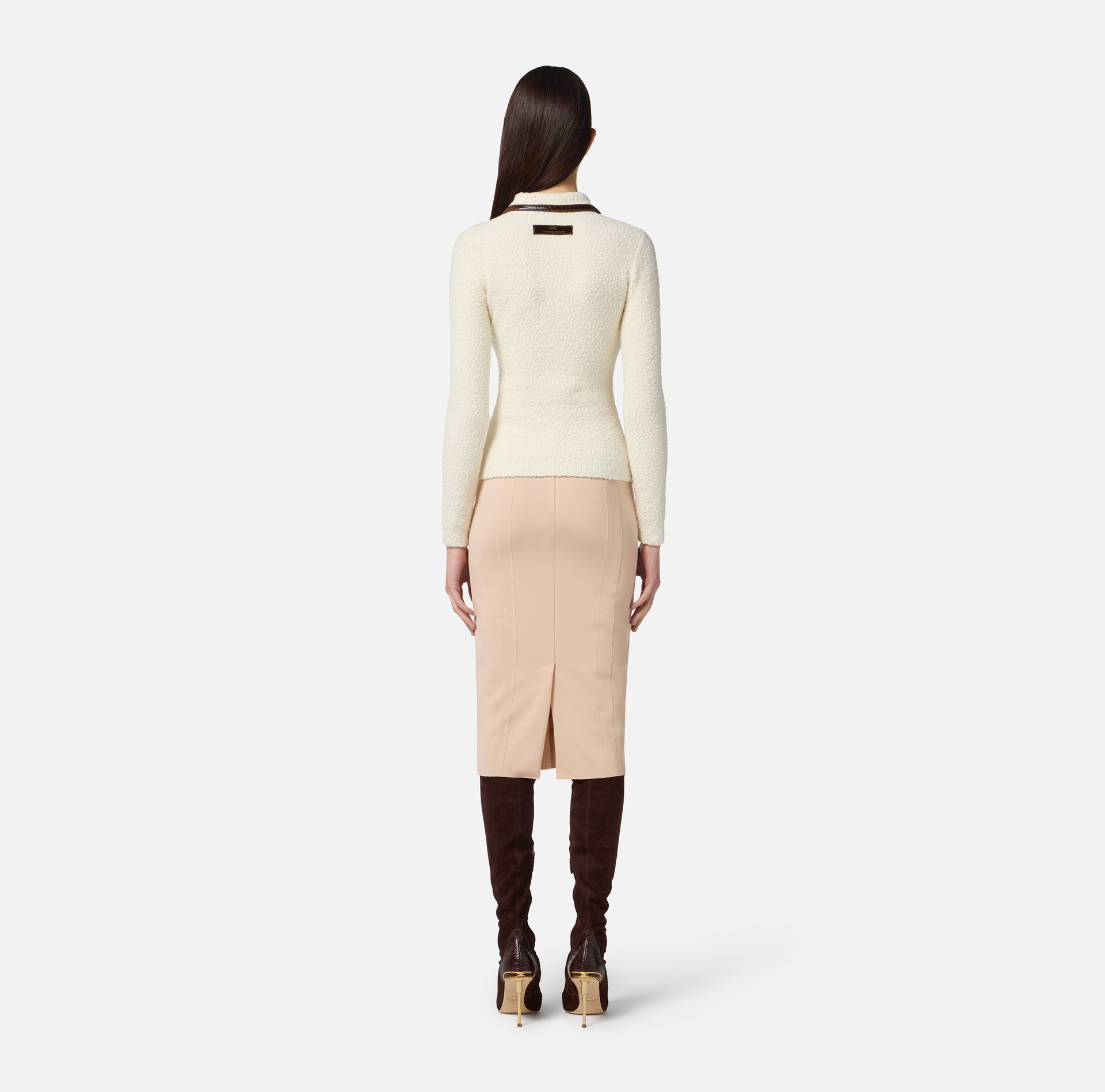 Bouclé knit polo shirt with vinyl details - Elisabetta Franchi
