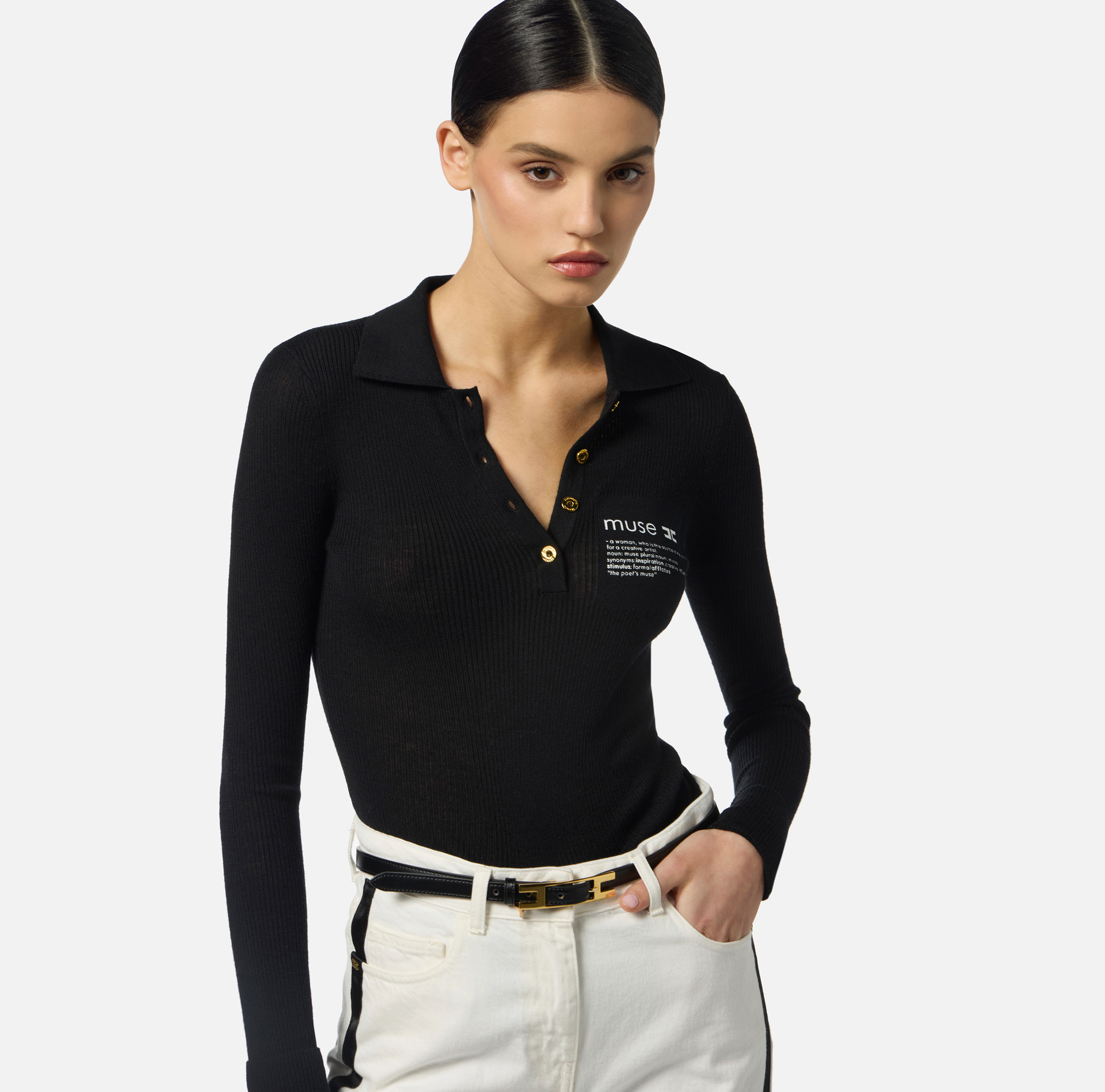 Knit polo shirt with lettering detail - Elisabetta Franchi