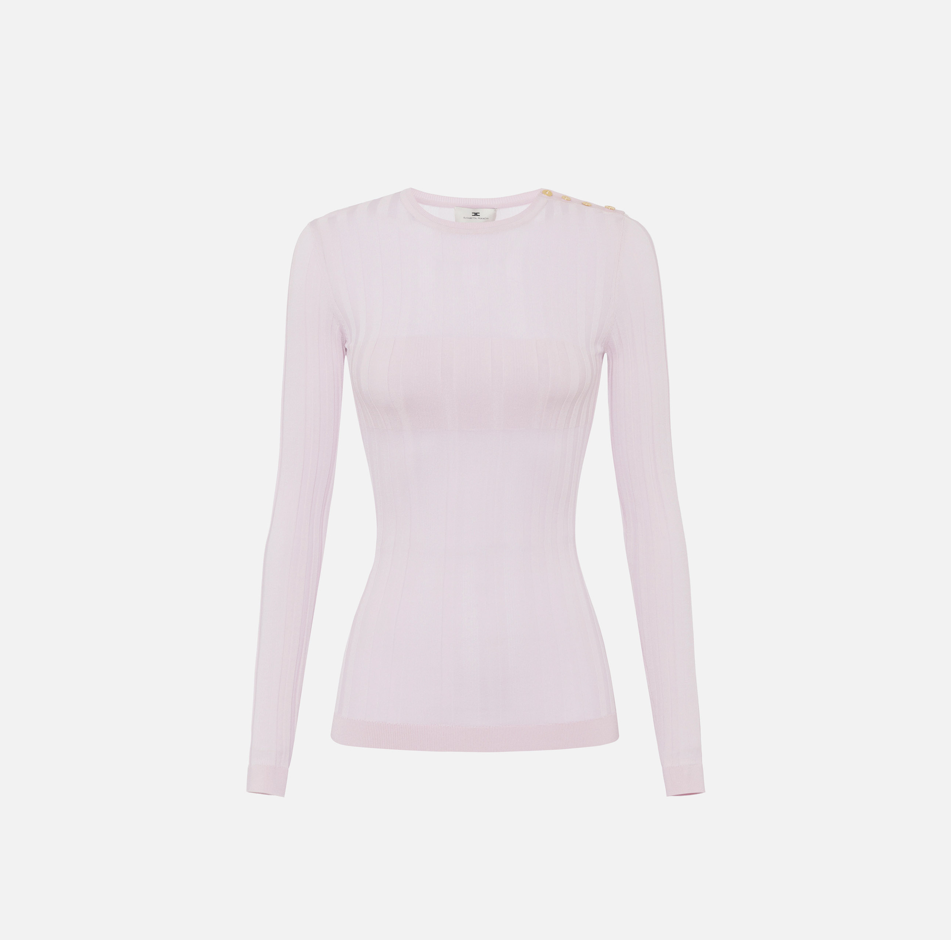Sweter z bawełny z przezroczystymi pasami i złotymi guzikami - Elisabetta Franchi