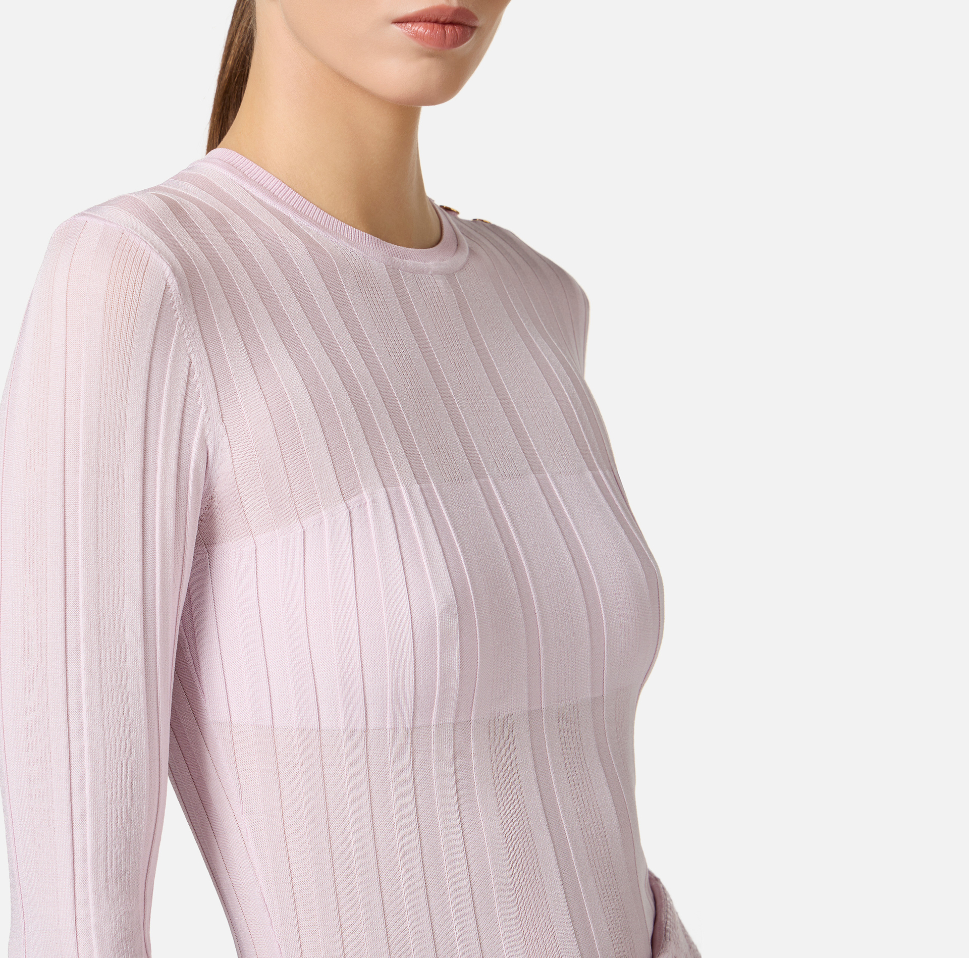 Sweter z bawełny z przezroczystymi pasami i złotymi guzikami - Elisabetta Franchi