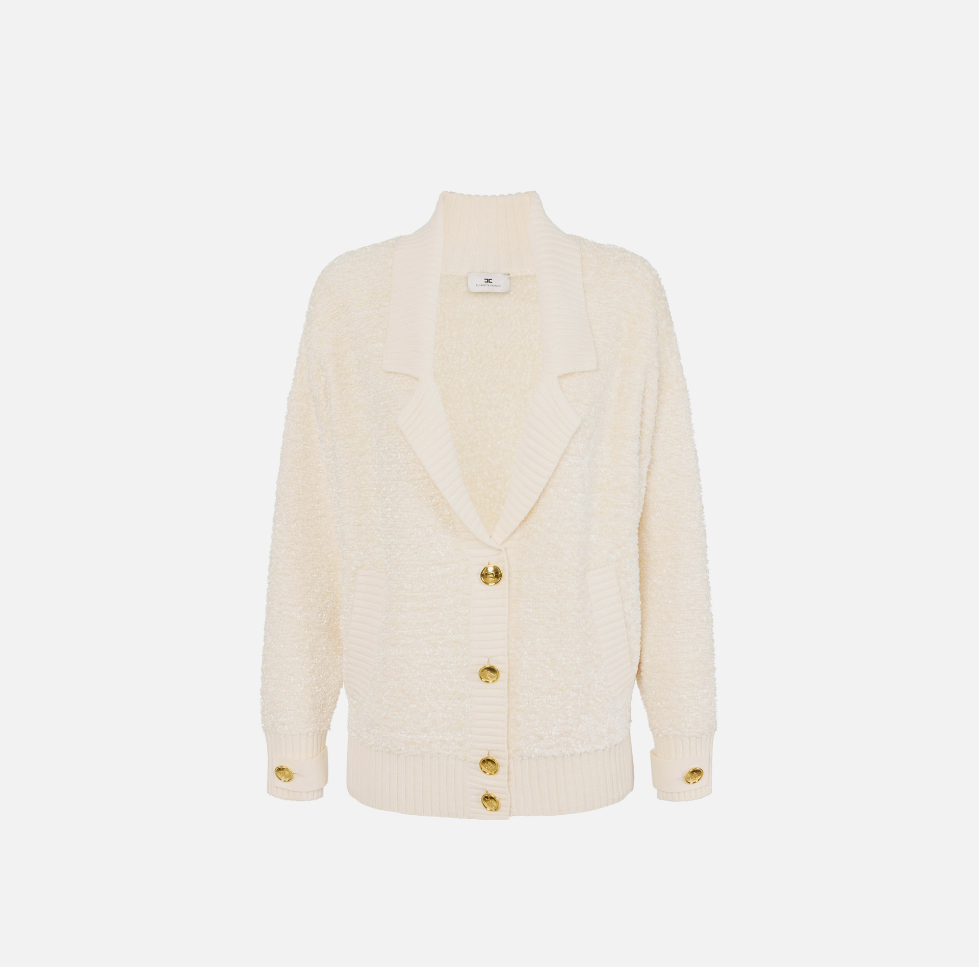 Cárdigan de chenilla bouclé con botones joya - Elisabetta Franchi