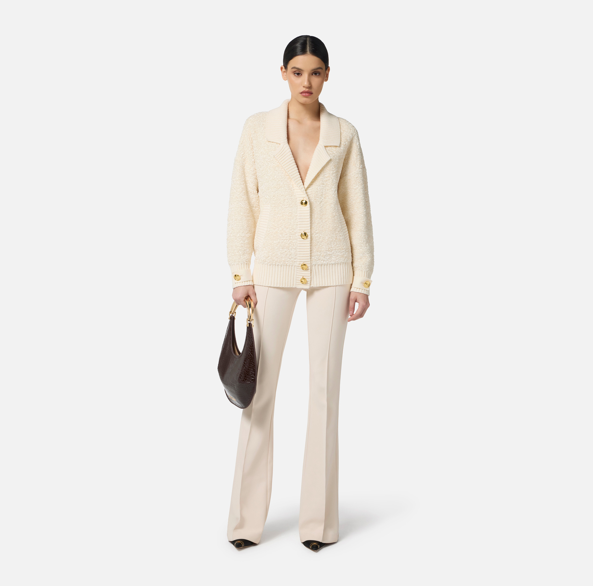 Cárdigan de chenilla bouclé con botones joya - Elisabetta Franchi