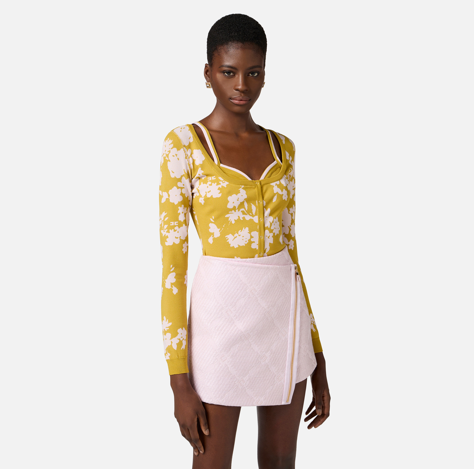 Floral jacquard cardigan with bra - Elisabetta Franchi