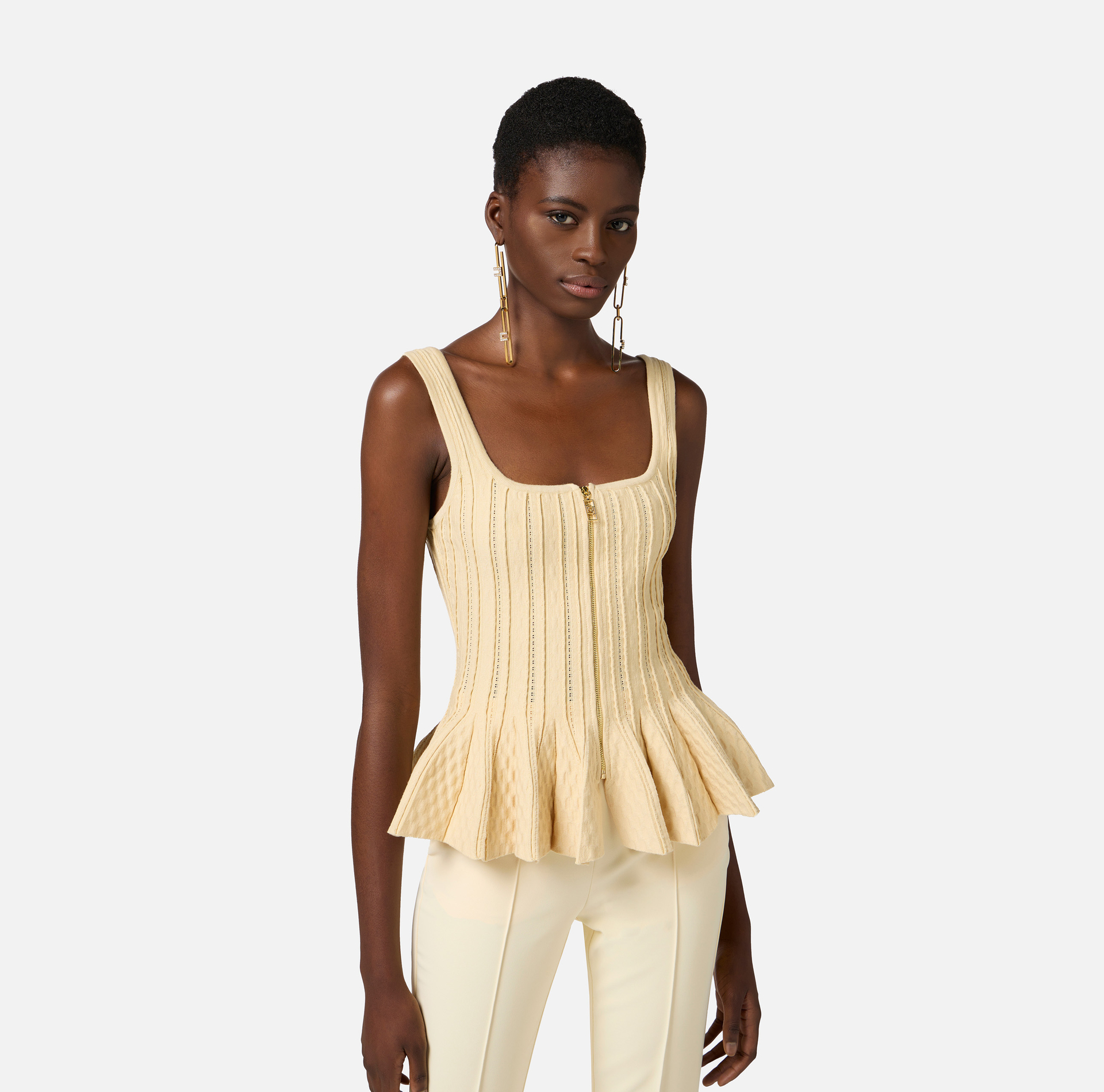 Top in maglia a pieghe con baschina - Elisabetta Franchi