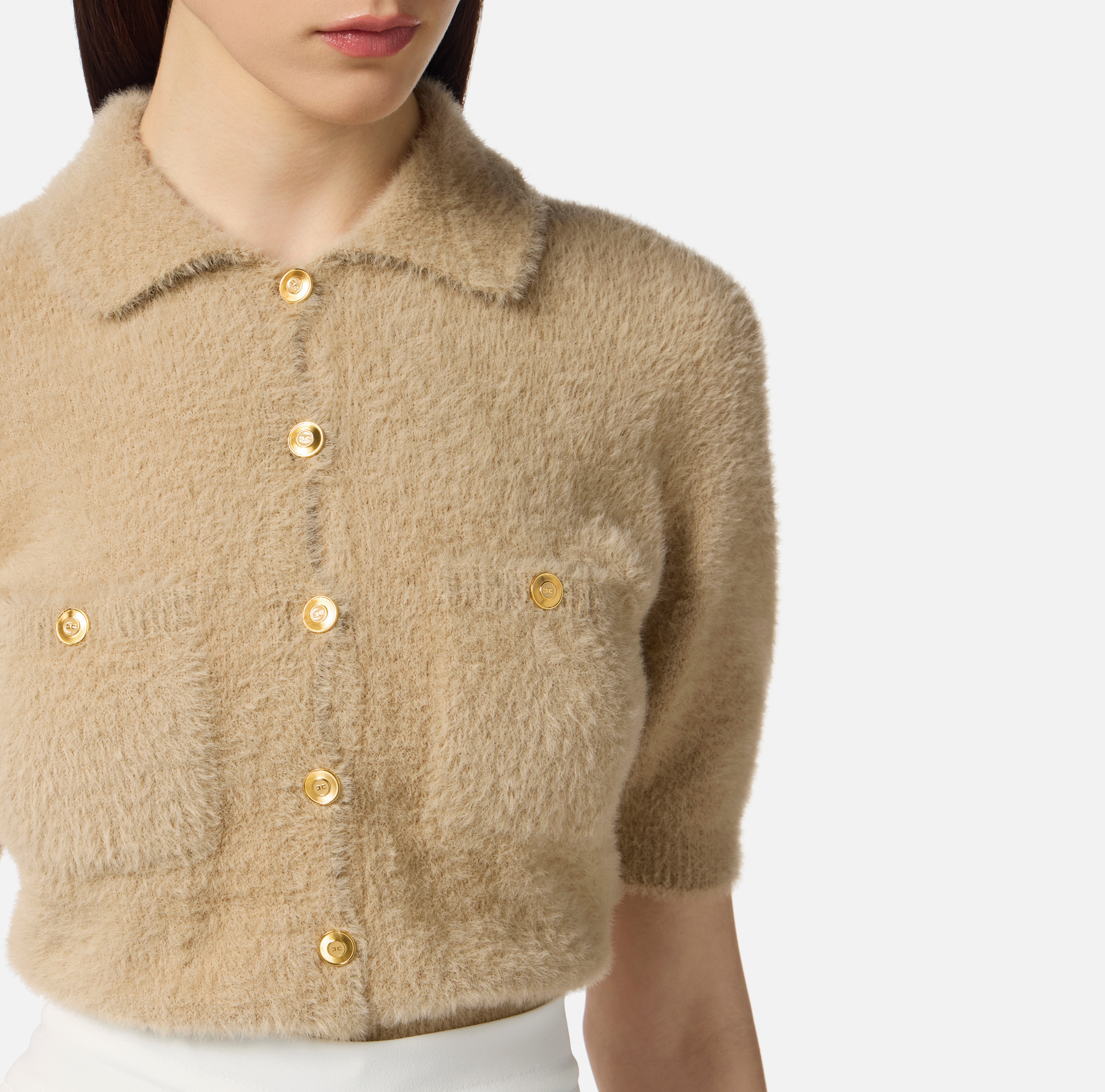 Короткий кардиган из трикотажа с роскошными пуговицами - Elisabetta Franchi