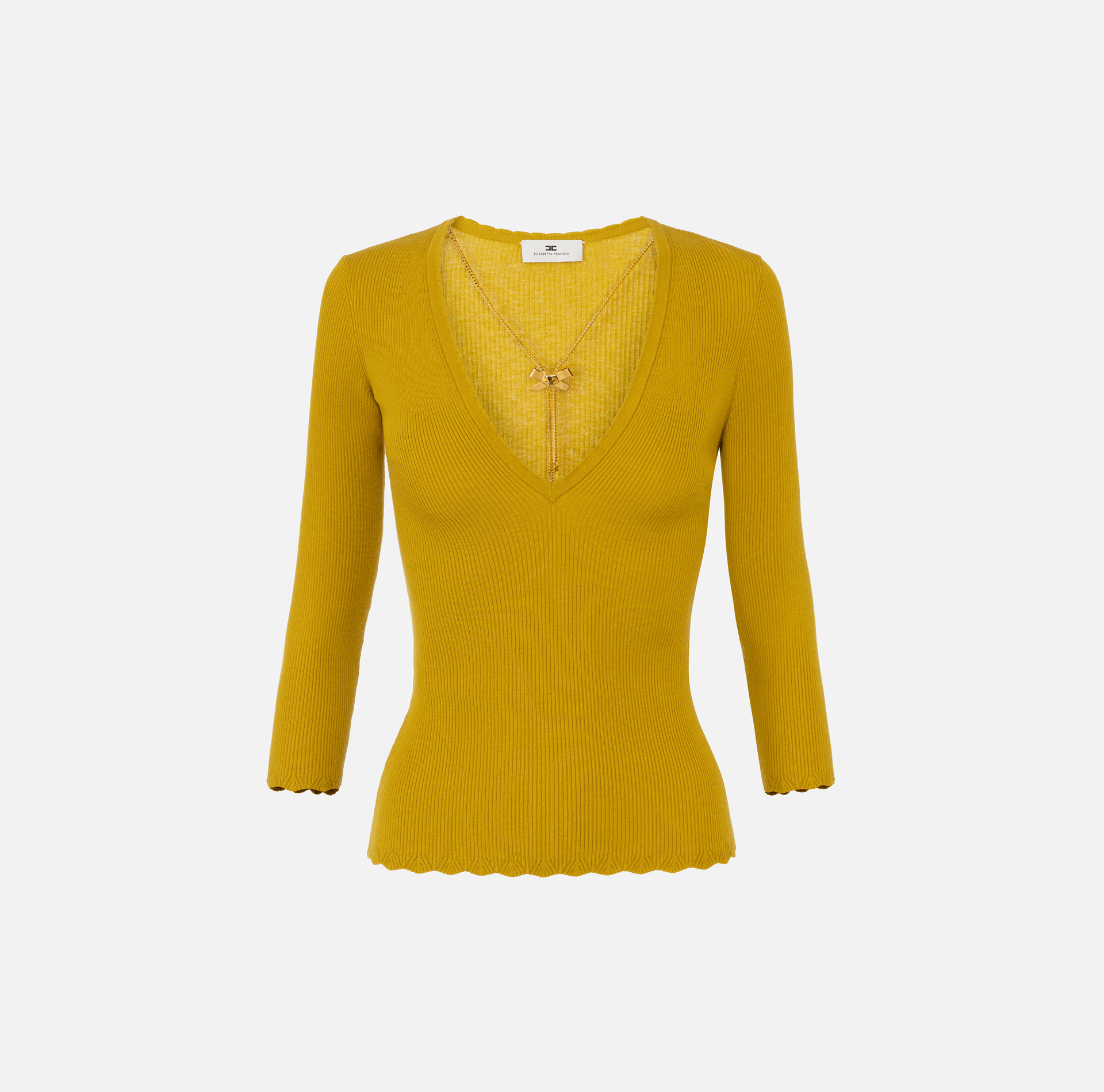 Sweter z prążkowanej wiskozy z łańcuszkiem - Elisabetta Franchi
