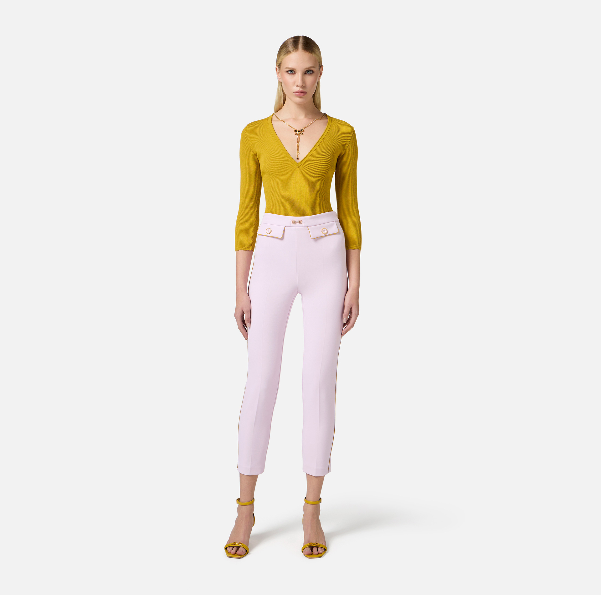 Sweter z prążkowanej wiskozy z łańcuszkiem - Elisabetta Franchi