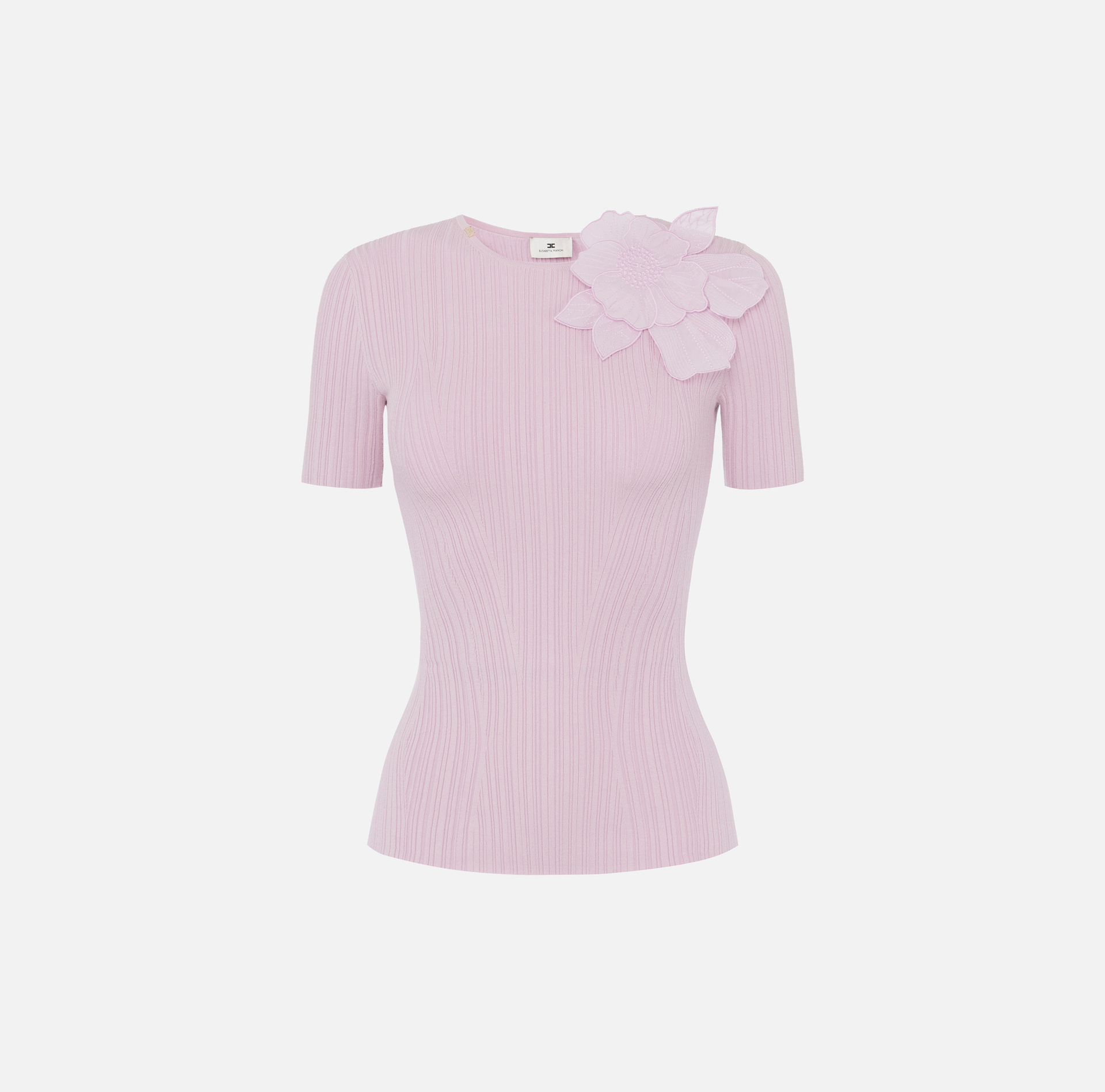 Sweter prążkowany z kwiatem - Elisabetta Franchi