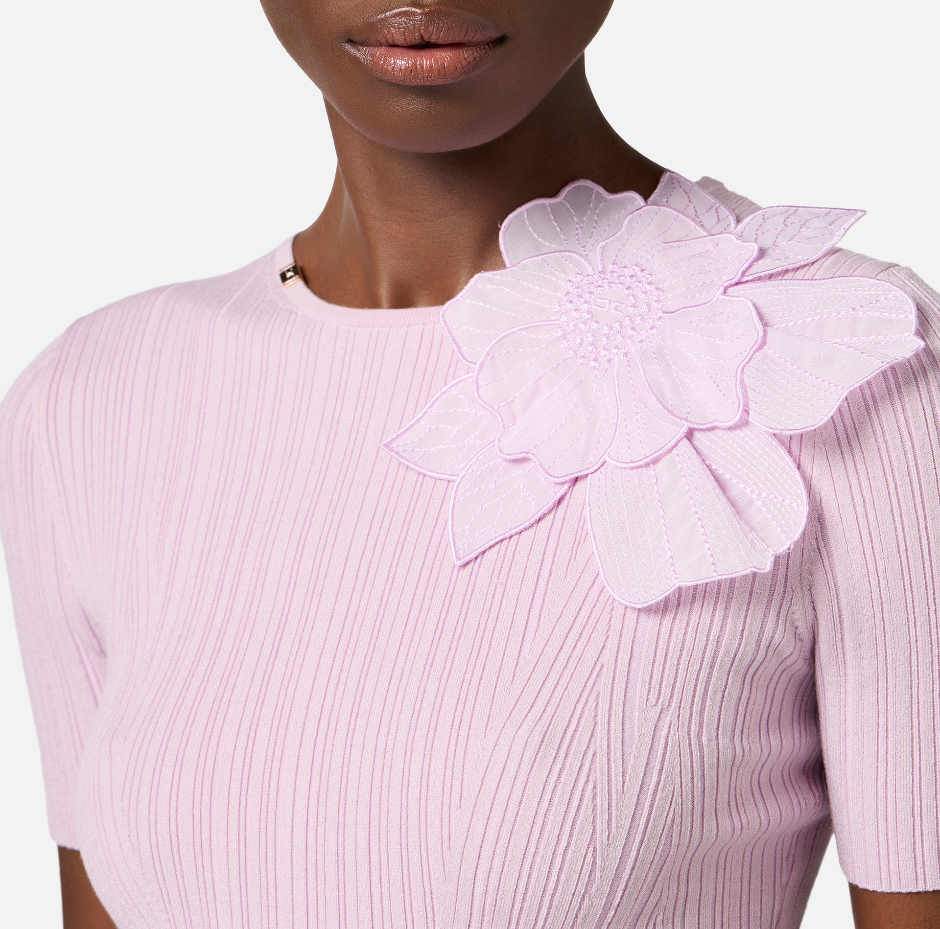 Sweter prążkowany z kwiatem - Elisabetta Franchi
