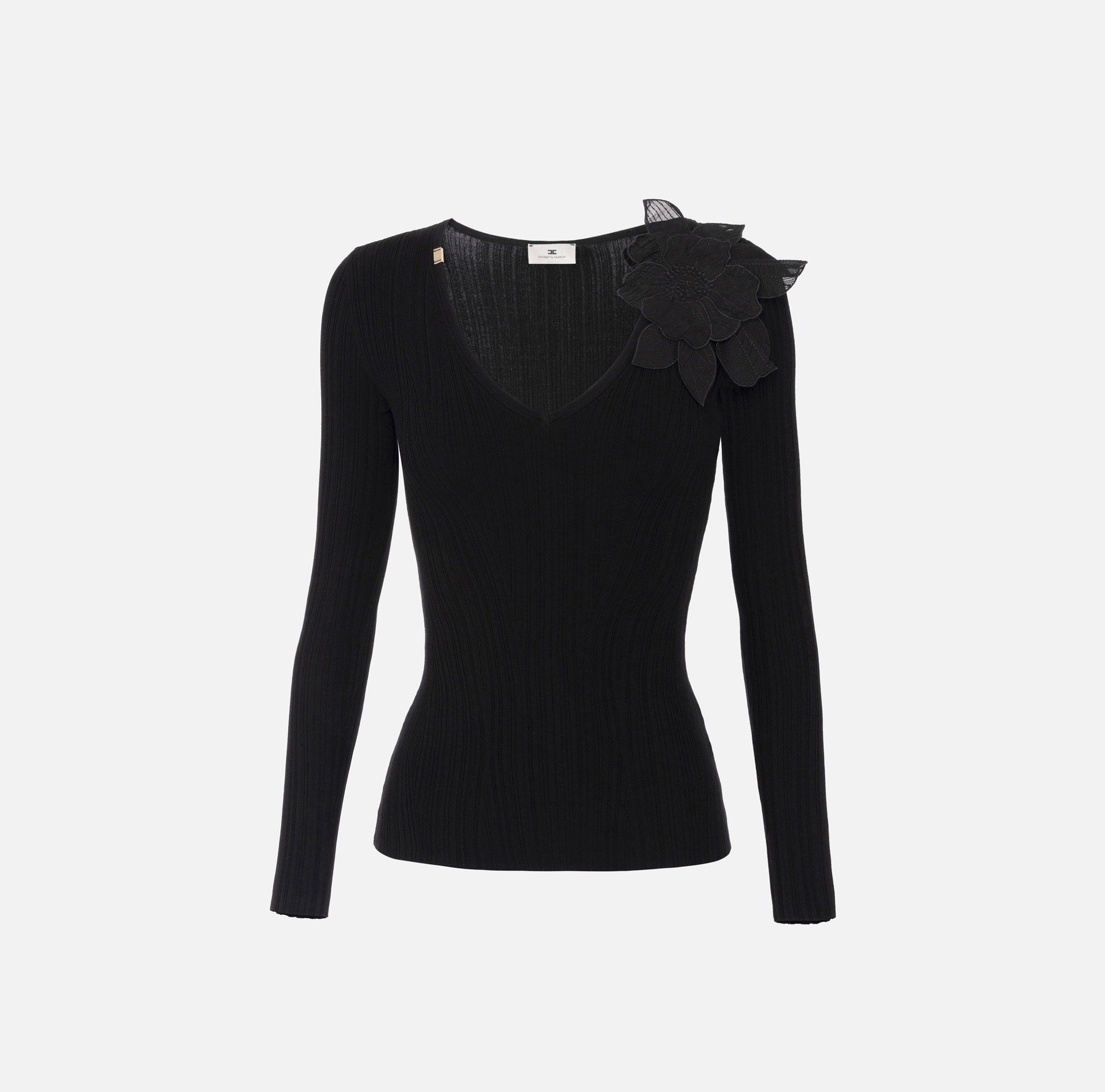 Top in maglia a coste con dettaglio floreale - Abbigliamento - Elisabetta Franchi