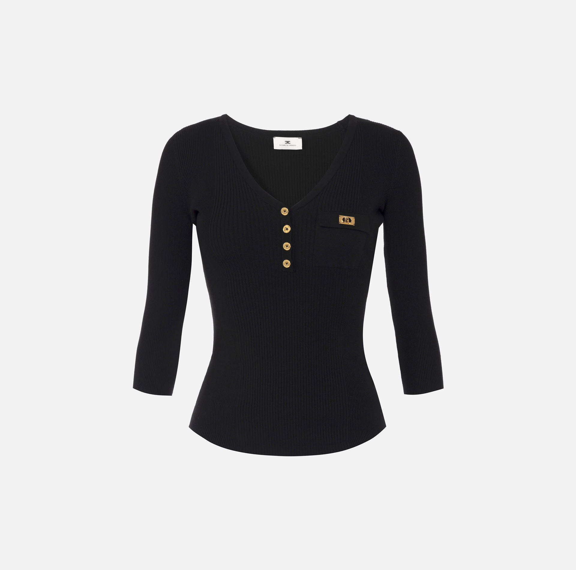 Sweter z mikro prążkowaniem z kieszonką - Elisabetta Franchi