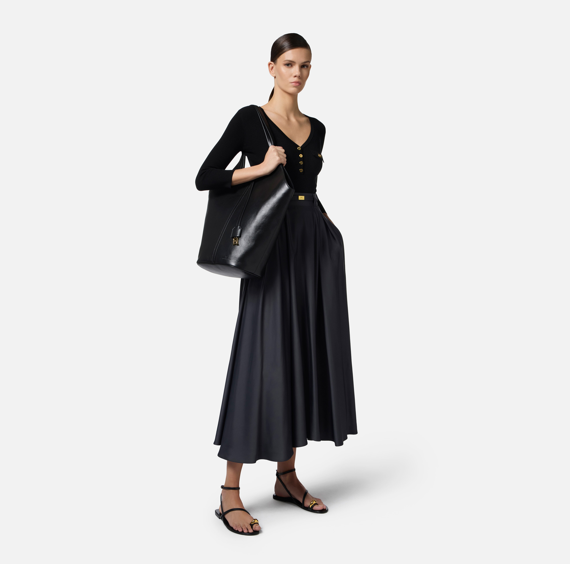 Sweter z mikro prążkowaniem z kieszonką - Elisabetta Franchi