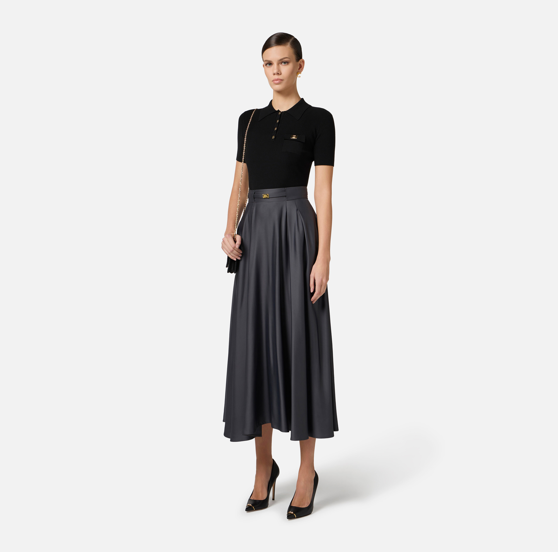 Micro-ribbed polo shirt with breast pocket - Elisabetta Franchi