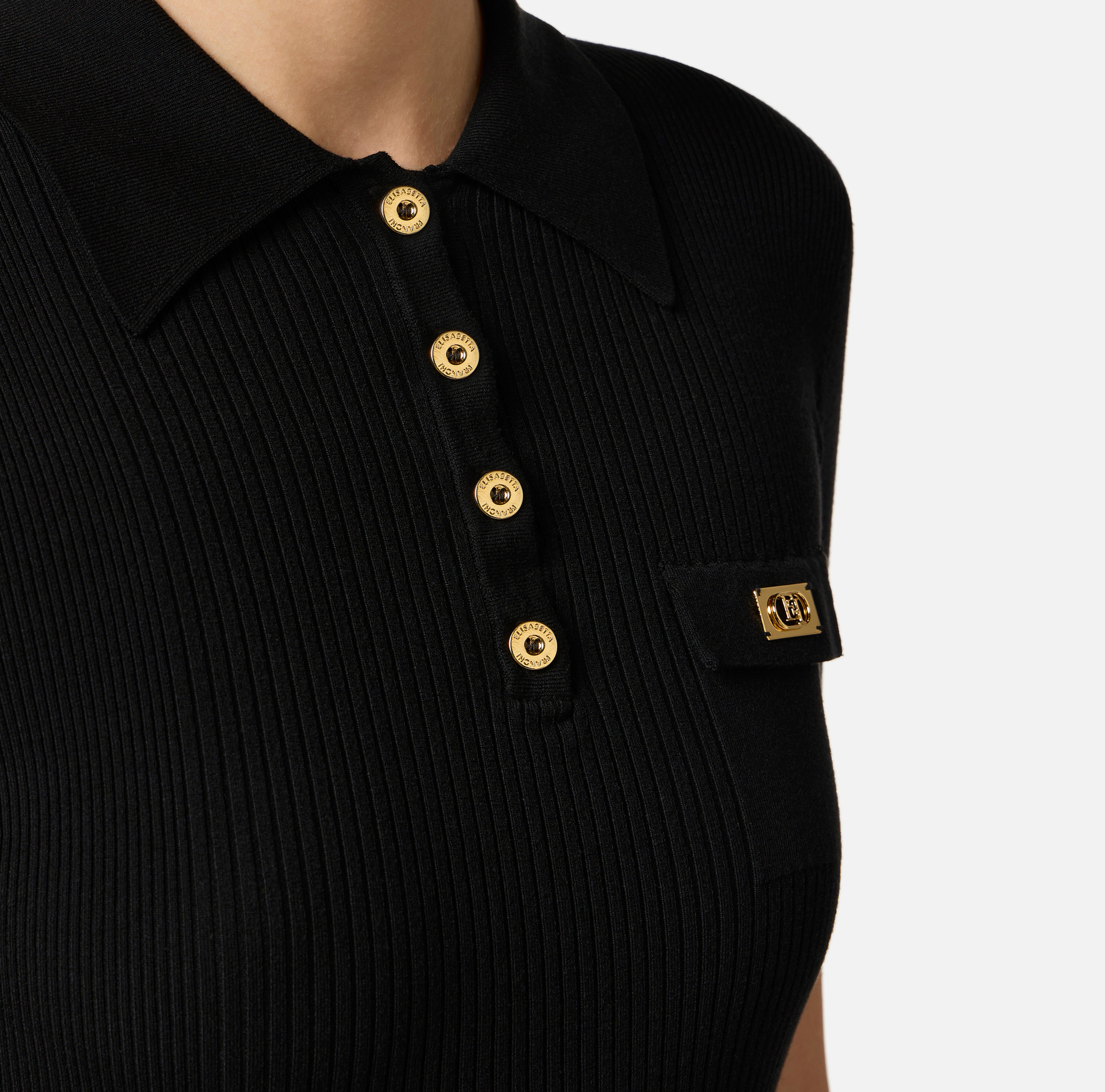 Micro-ribbed polo shirt with breast pocket - Elisabetta Franchi