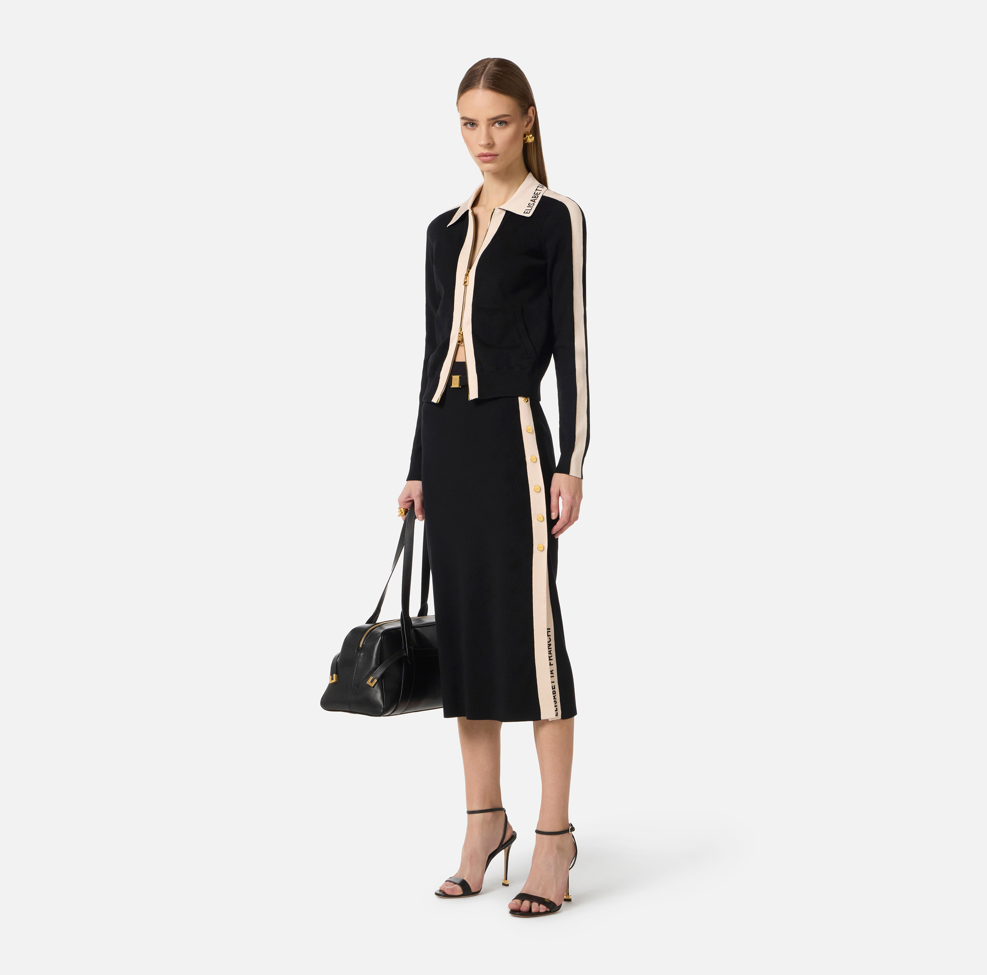 Knit fabric jacket with shiny viscose bands - Elisabetta Franchi