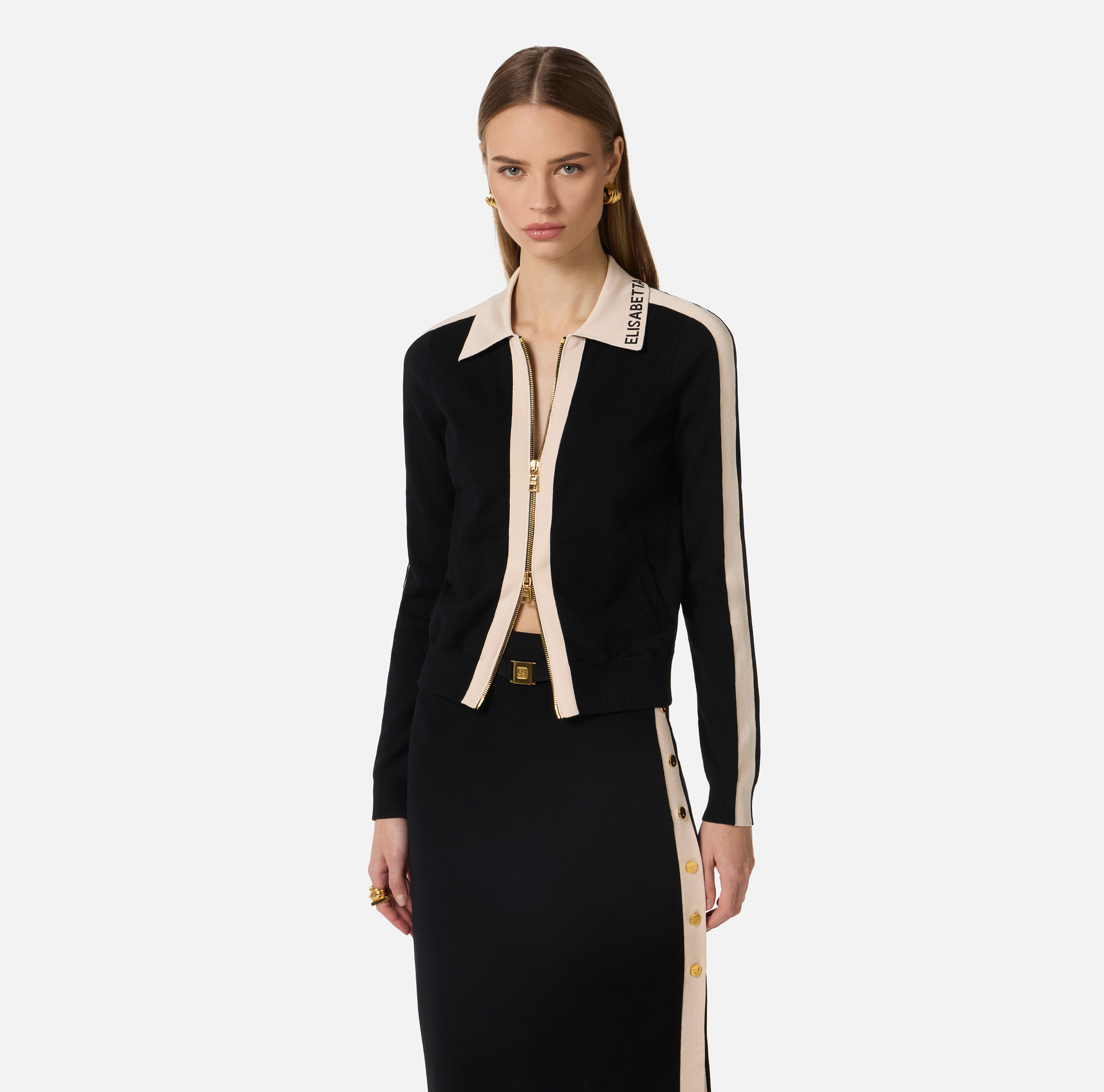 Knit fabric jacket with shiny viscose bands - Elisabetta Franchi