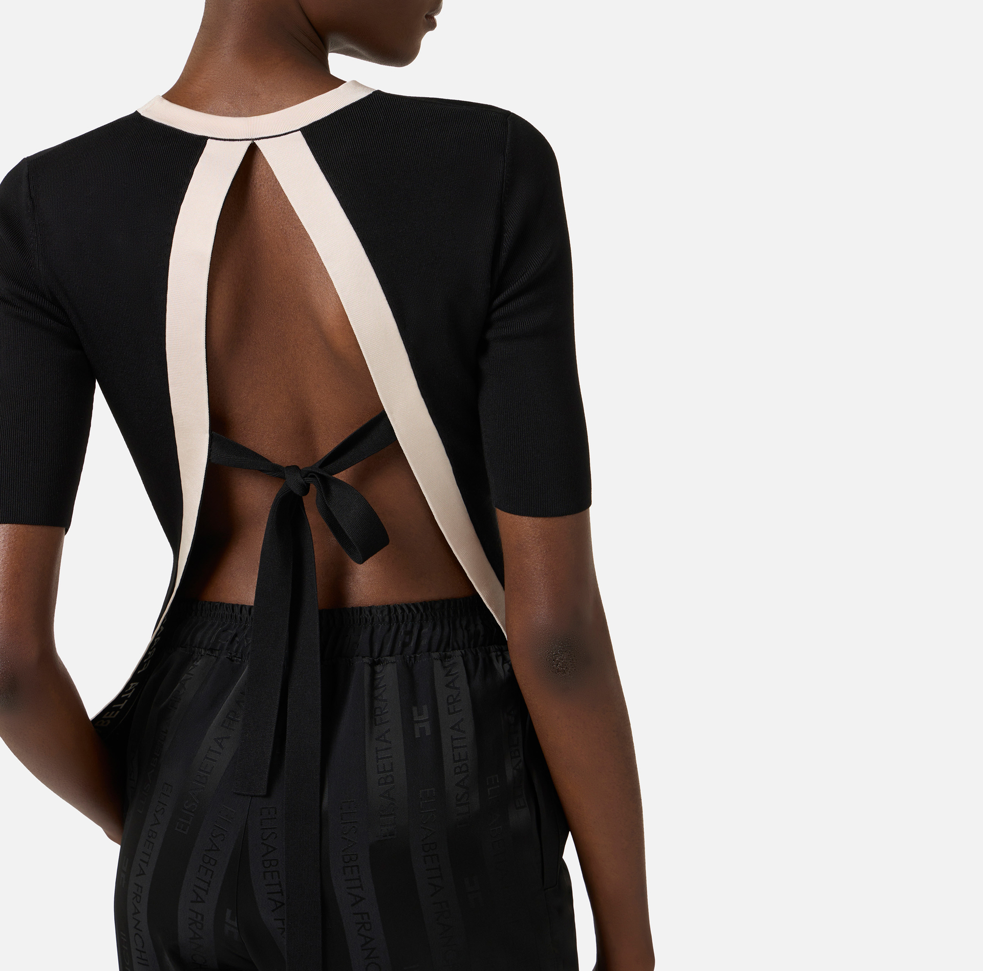 Dzianinowy top z panelami z błyszczącej wiskozy - Elisabetta Franchi