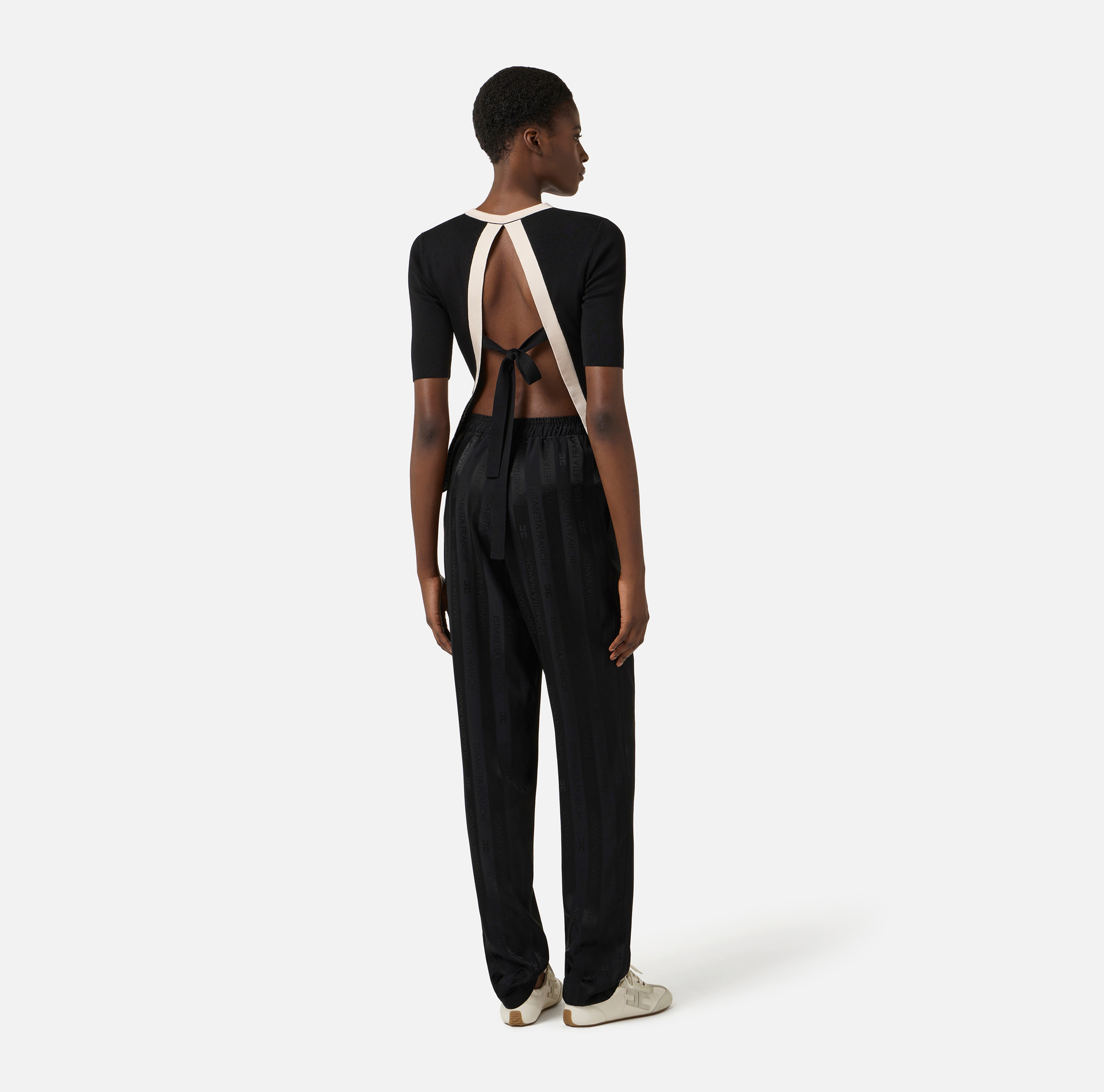 Dzianinowy top z panelami z błyszczącej wiskozy - Elisabetta Franchi