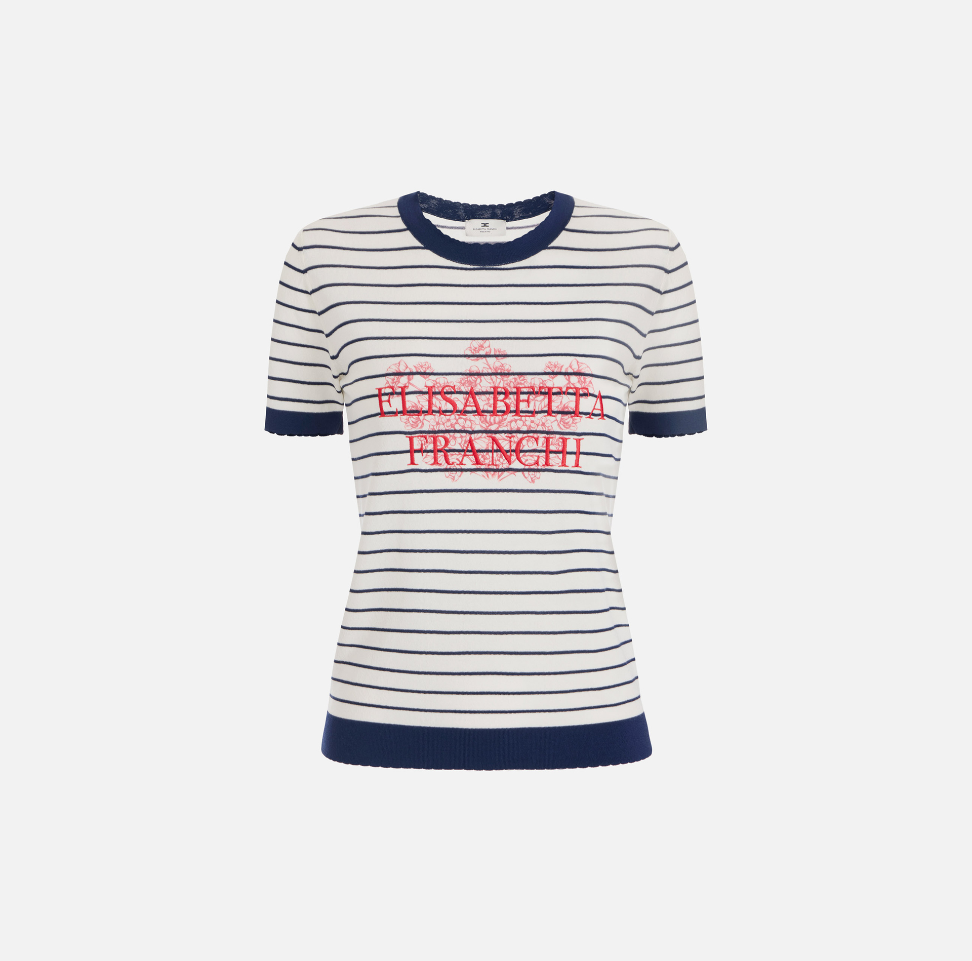 T-shirt in viscosa con stampa e ricami - Elisabetta Franchi
