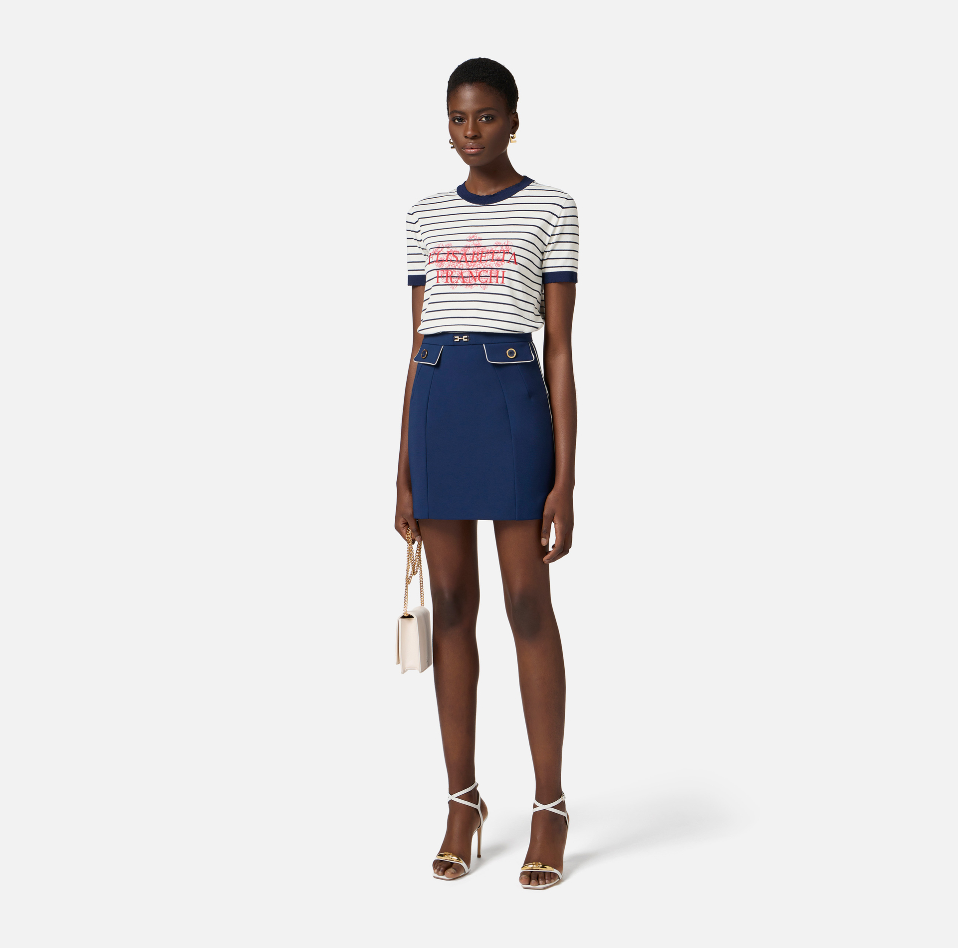 T-shirt in viscosa con stampa e ricami - Elisabetta Franchi
