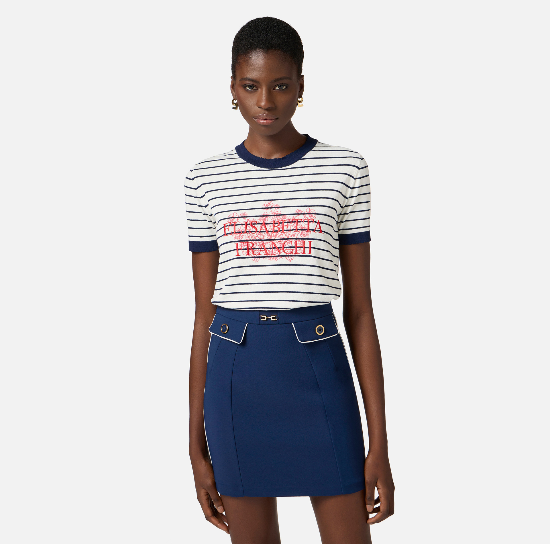 T-shirt in viscosa con stampa e ricami - Elisabetta Franchi