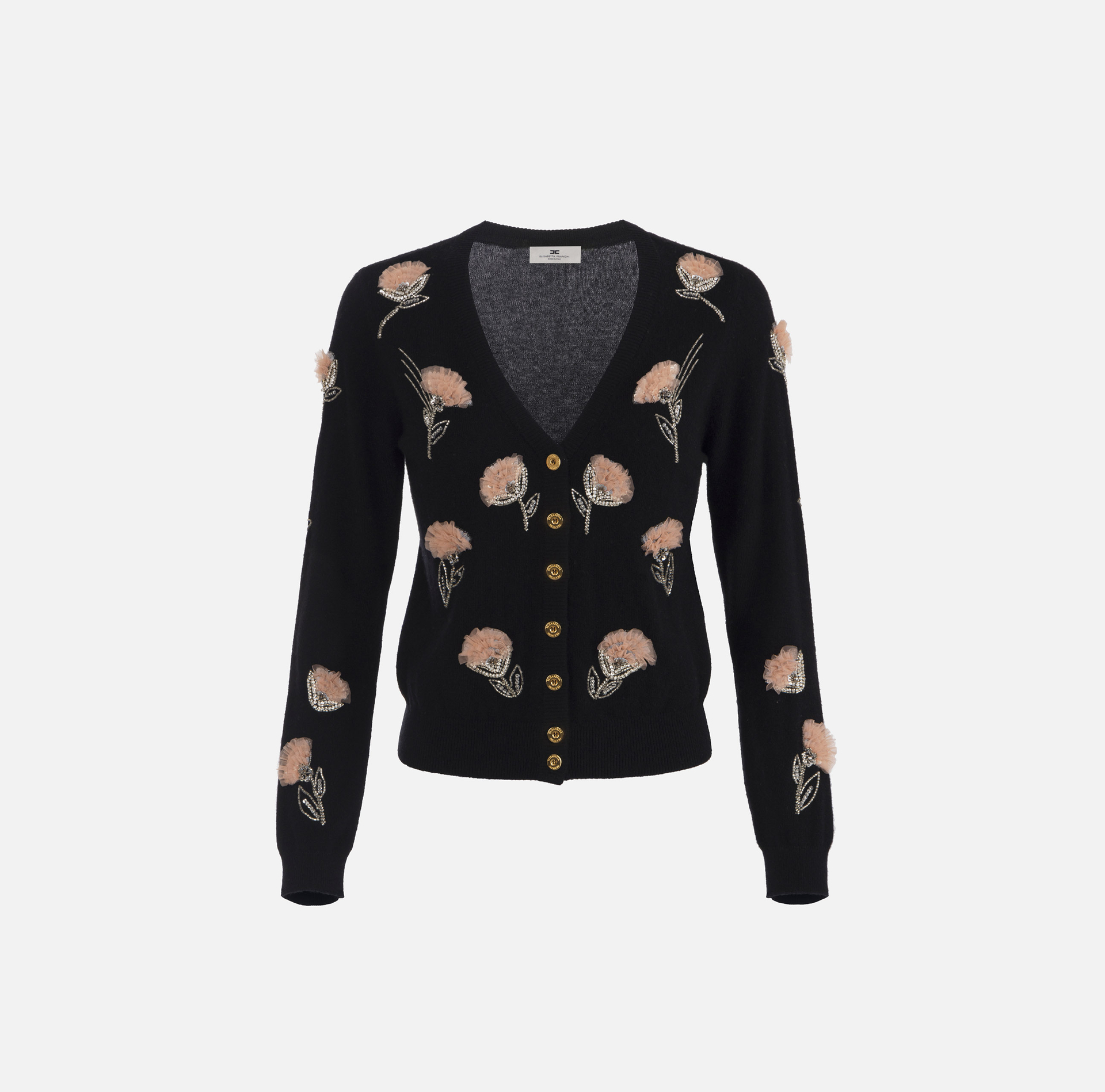 Cardigan in lana e cashmere con fiori ricamati - ABBIGLIAMENTO - Elisabetta Franchi