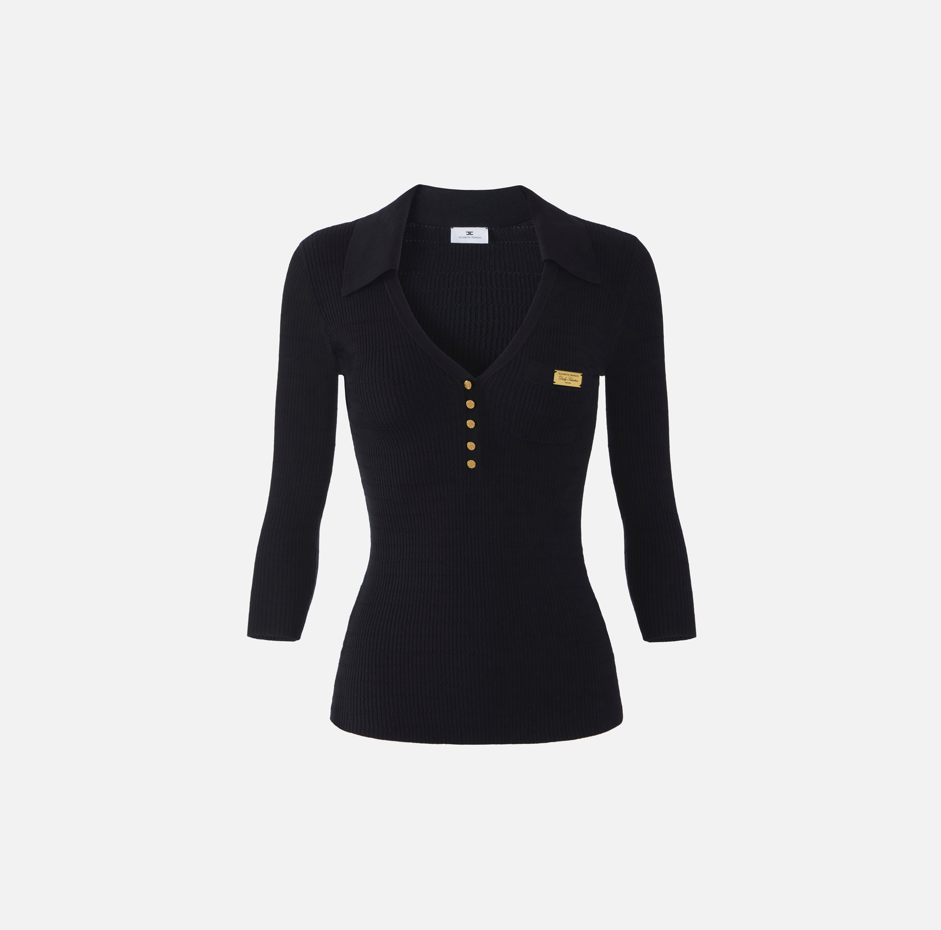 Dzianinowa koszulka polo w mikro warkocze - Elisabetta Franchi