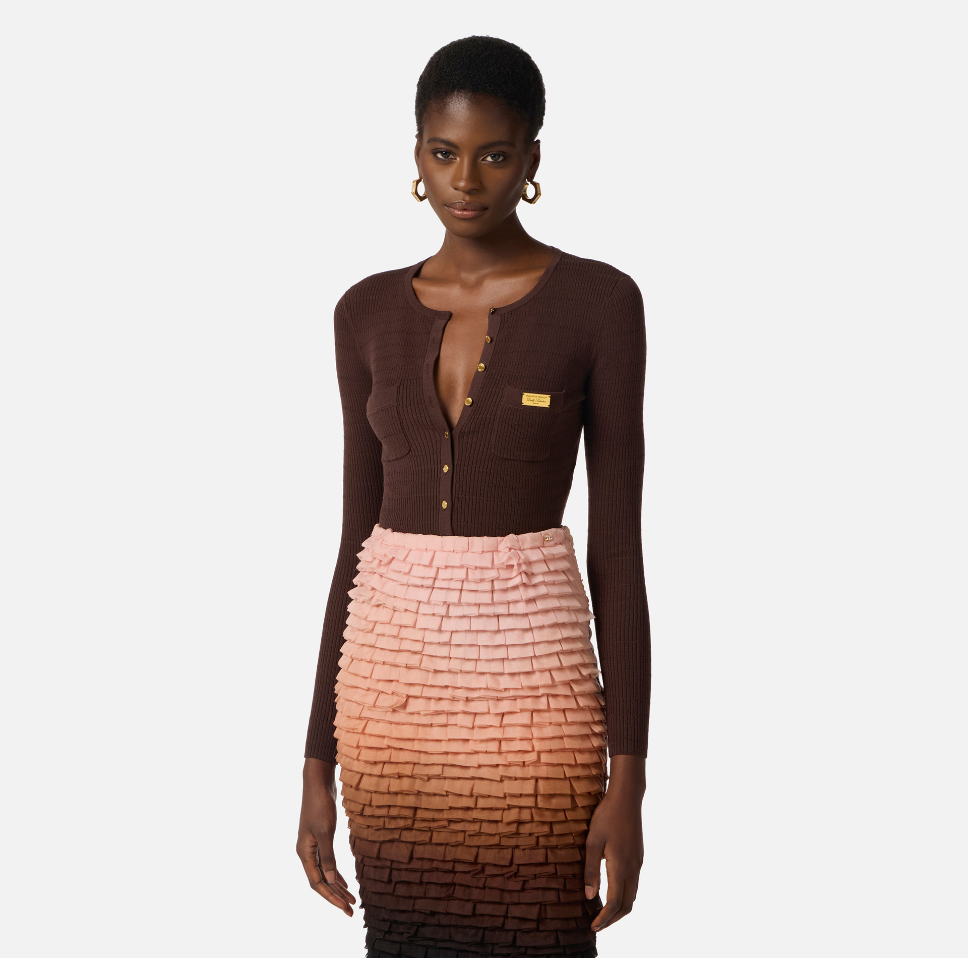 Kardigan dzianinowy w mikro warkocze - Elisabetta Franchi