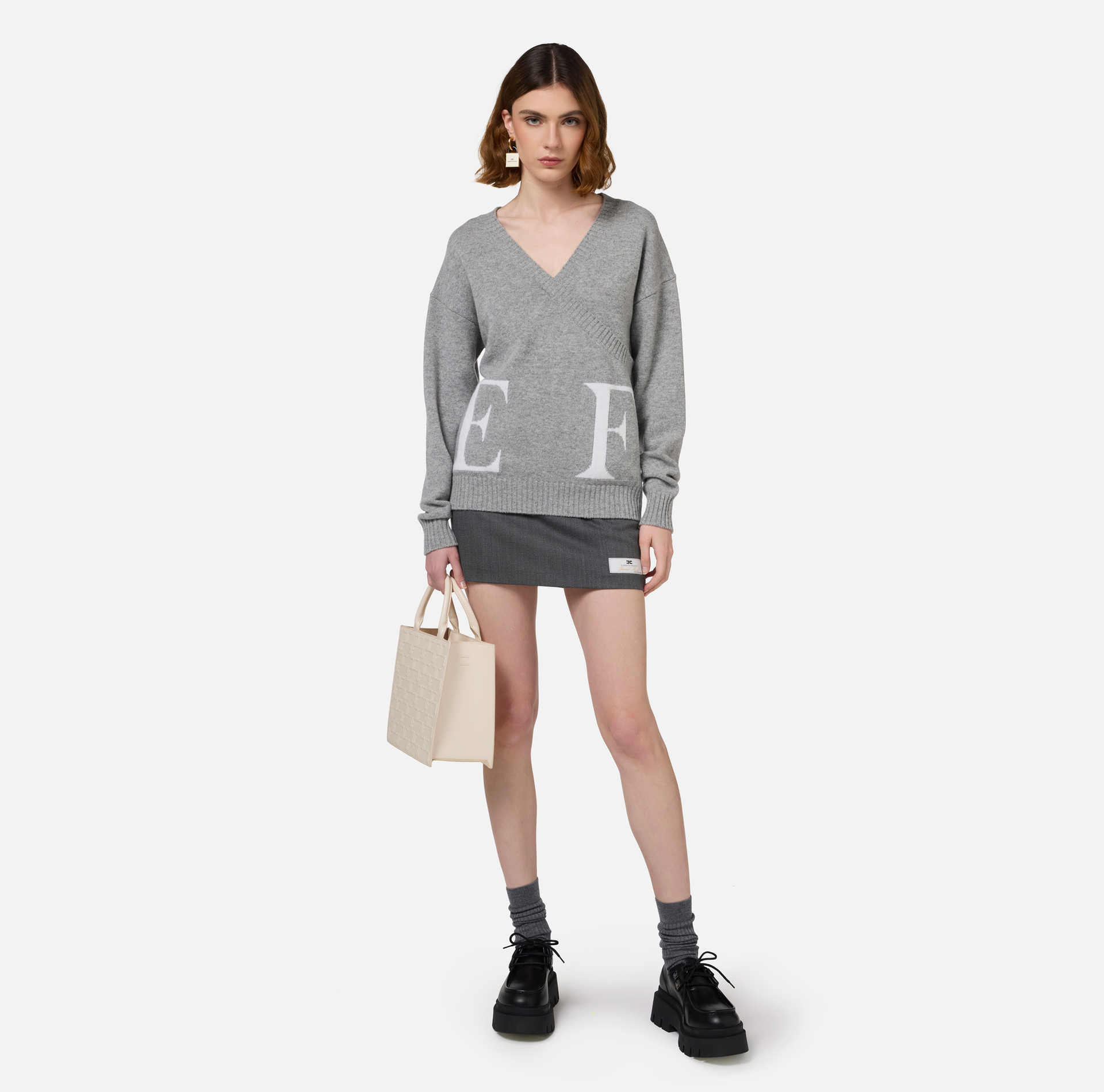 Maglia incrociata in lana con logo - Elisabetta Franchi
