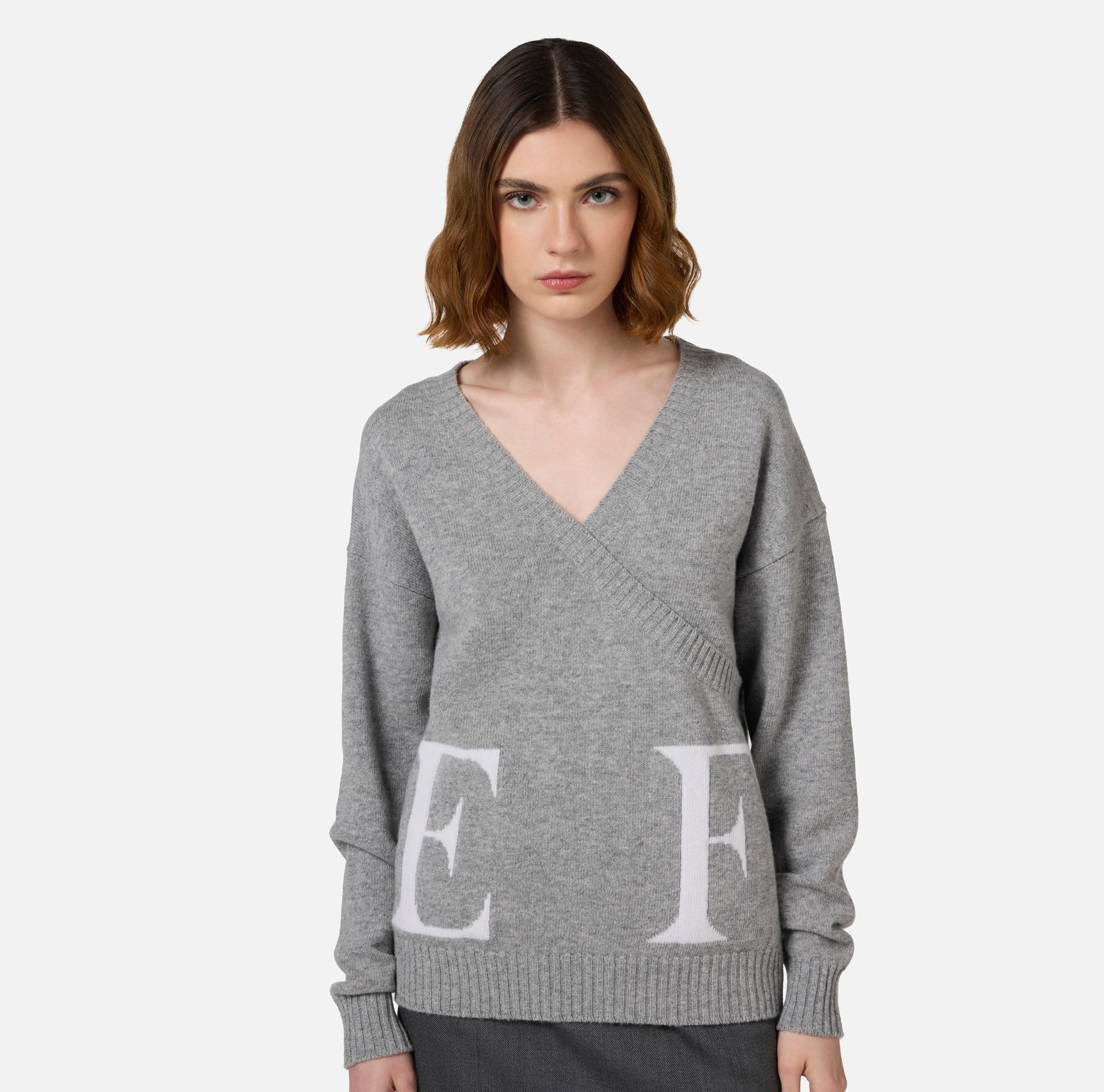 Maglia incrociata in lana con logo - Elisabetta Franchi