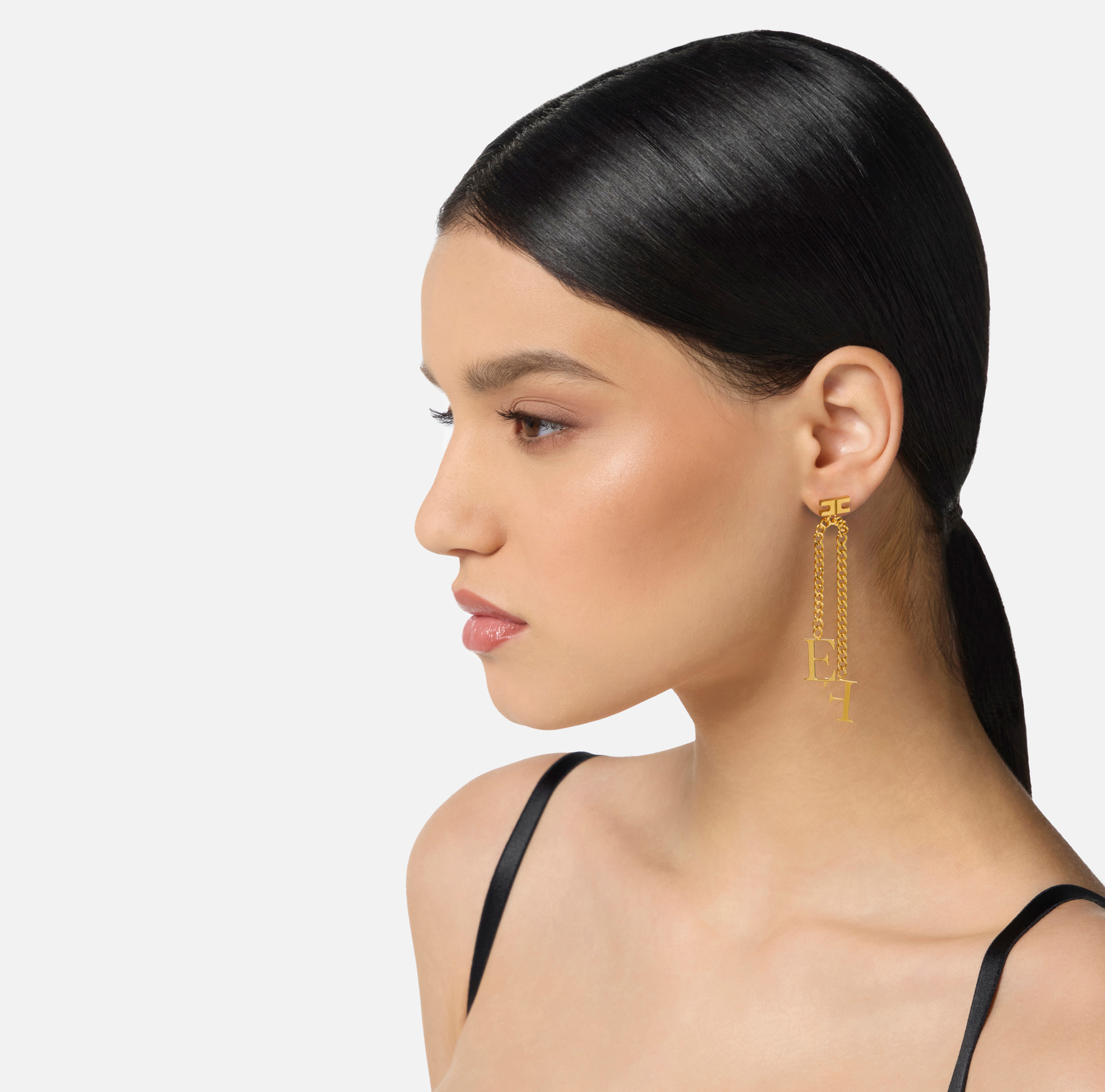 Boucles d'oreilles avec chaîne pendentif et logo - Elisabetta Franchi