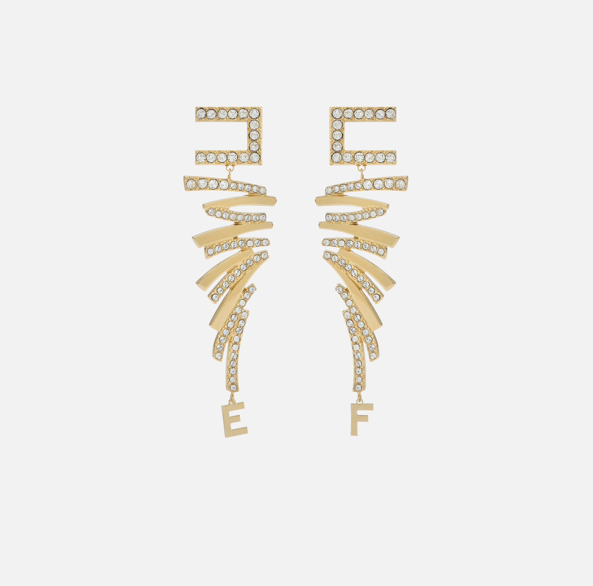 Orecchini logo in metallo dorato e strass design zig zag - ACCESSORI - Elisabetta Franchi