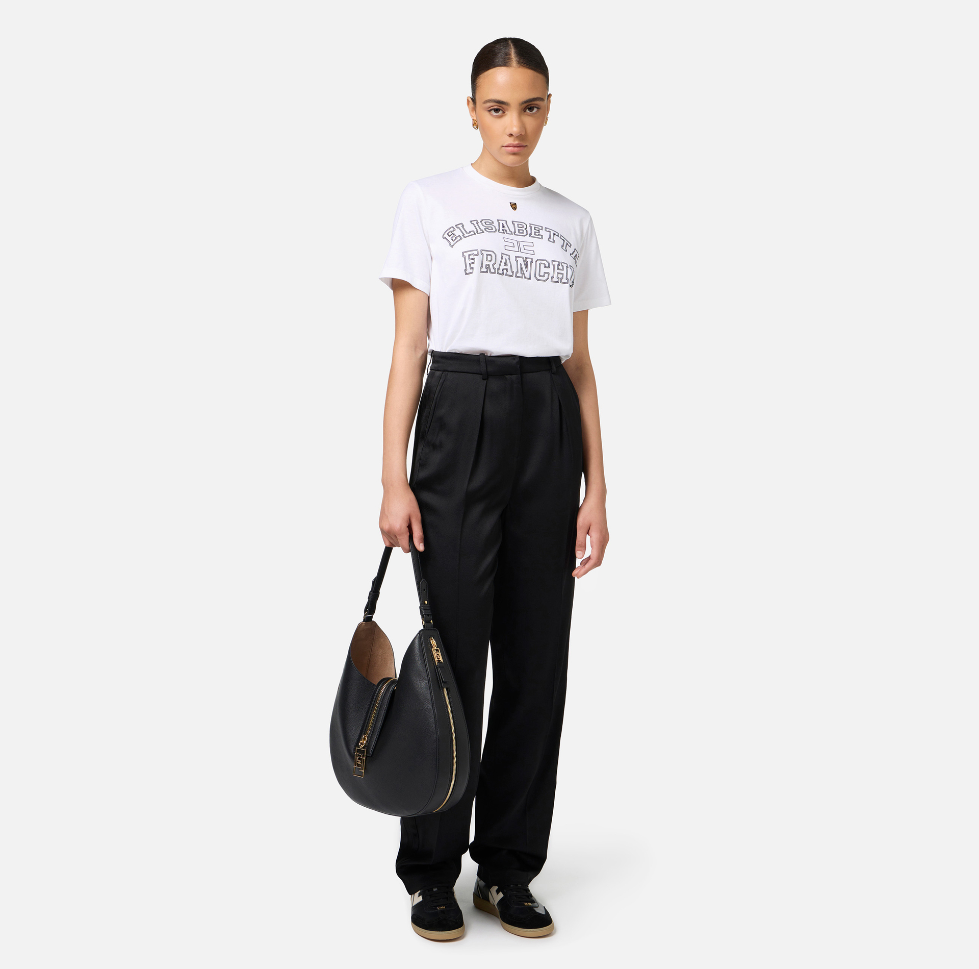 Pantalone dritto in satin con bande in raso - Elisabetta Franchi