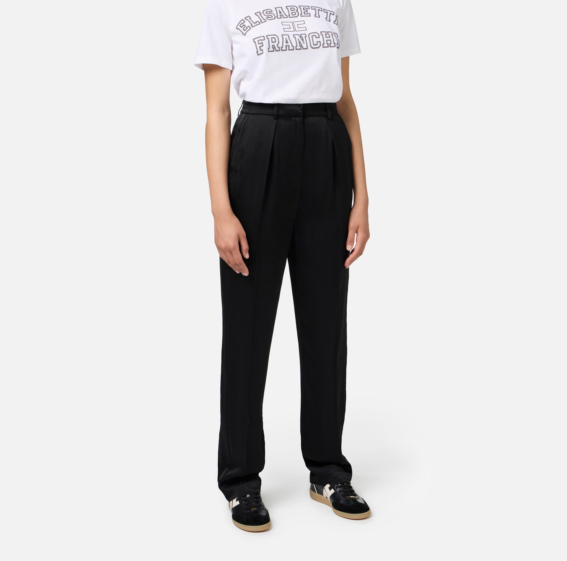 Pantalone dritto in satin con bande in raso - Elisabetta Franchi