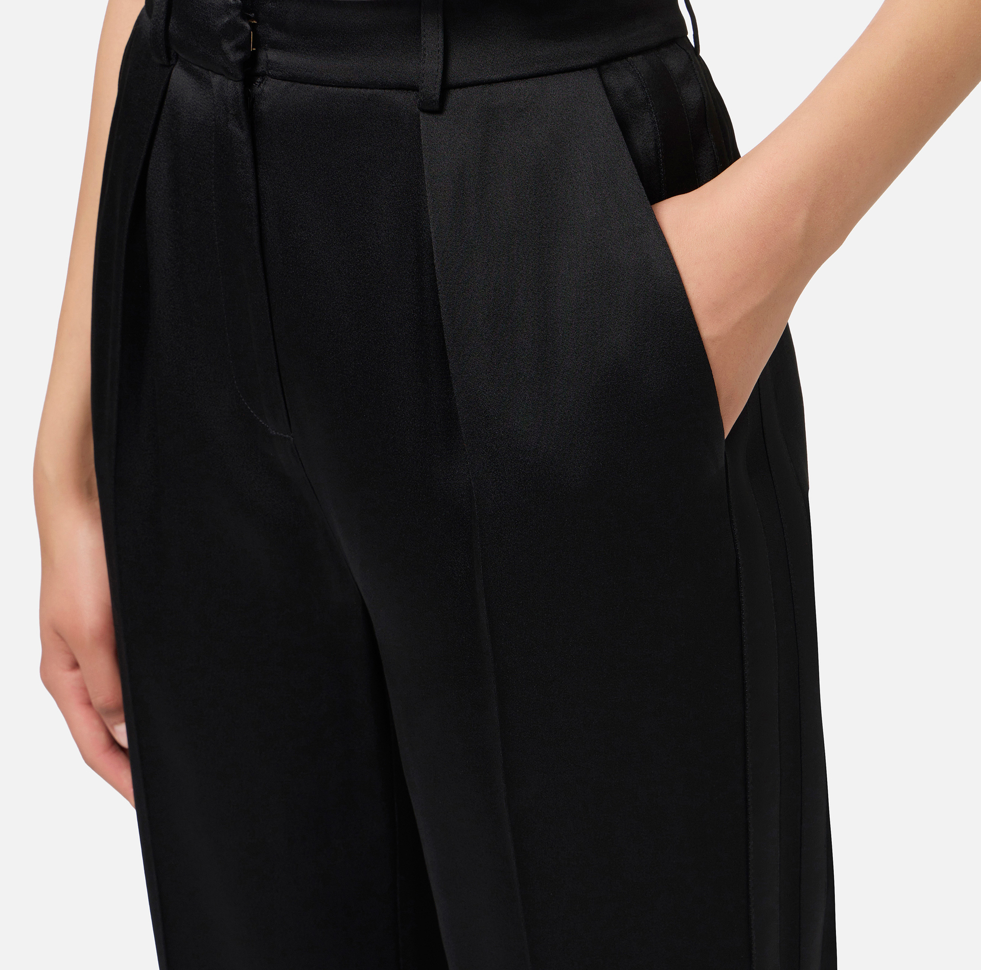 Pantalone dritto in satin con bande in raso - Elisabetta Franchi