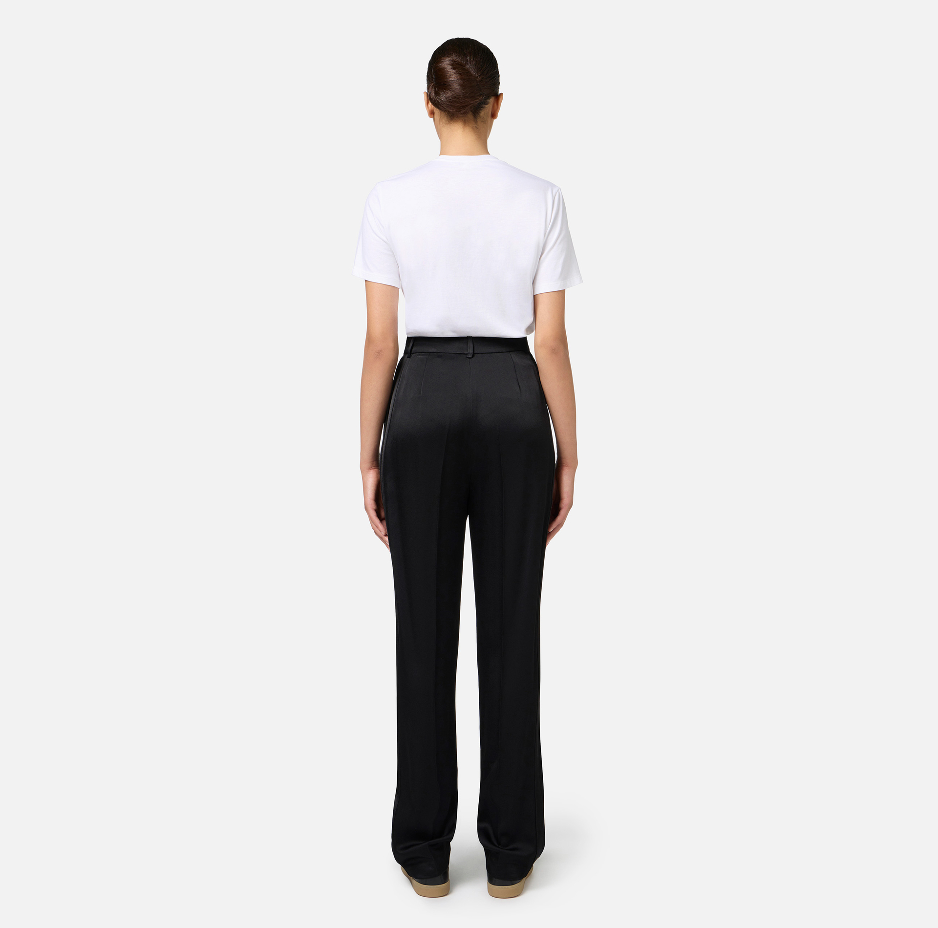 Pantalone dritto in satin con bande in raso - Elisabetta Franchi