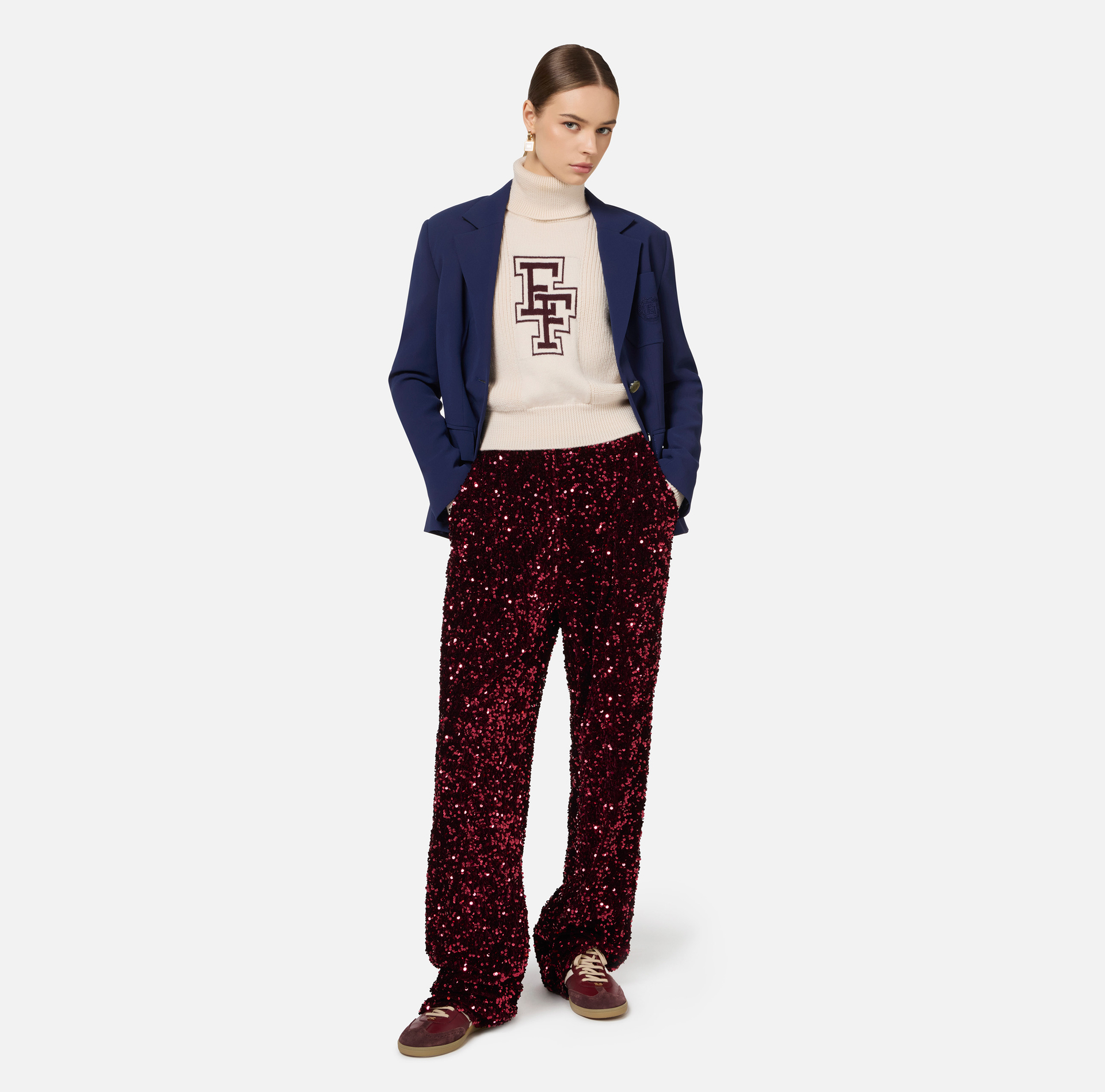Pantalone in ciniglia ricamata con paillettes - Elisabetta Franchi