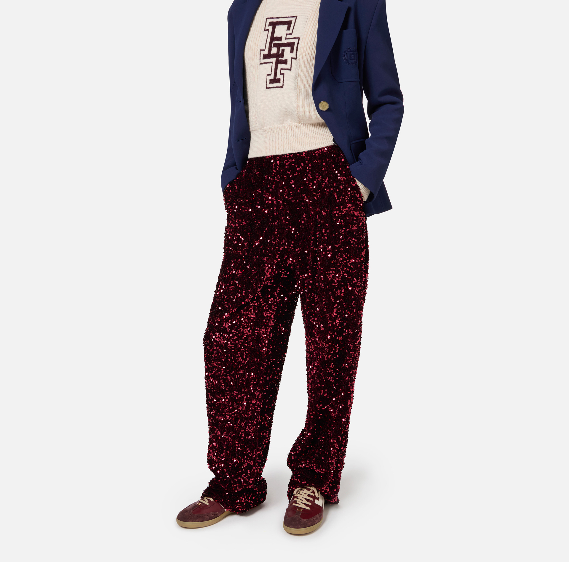 Pantalone in ciniglia ricamata con paillettes - Elisabetta Franchi