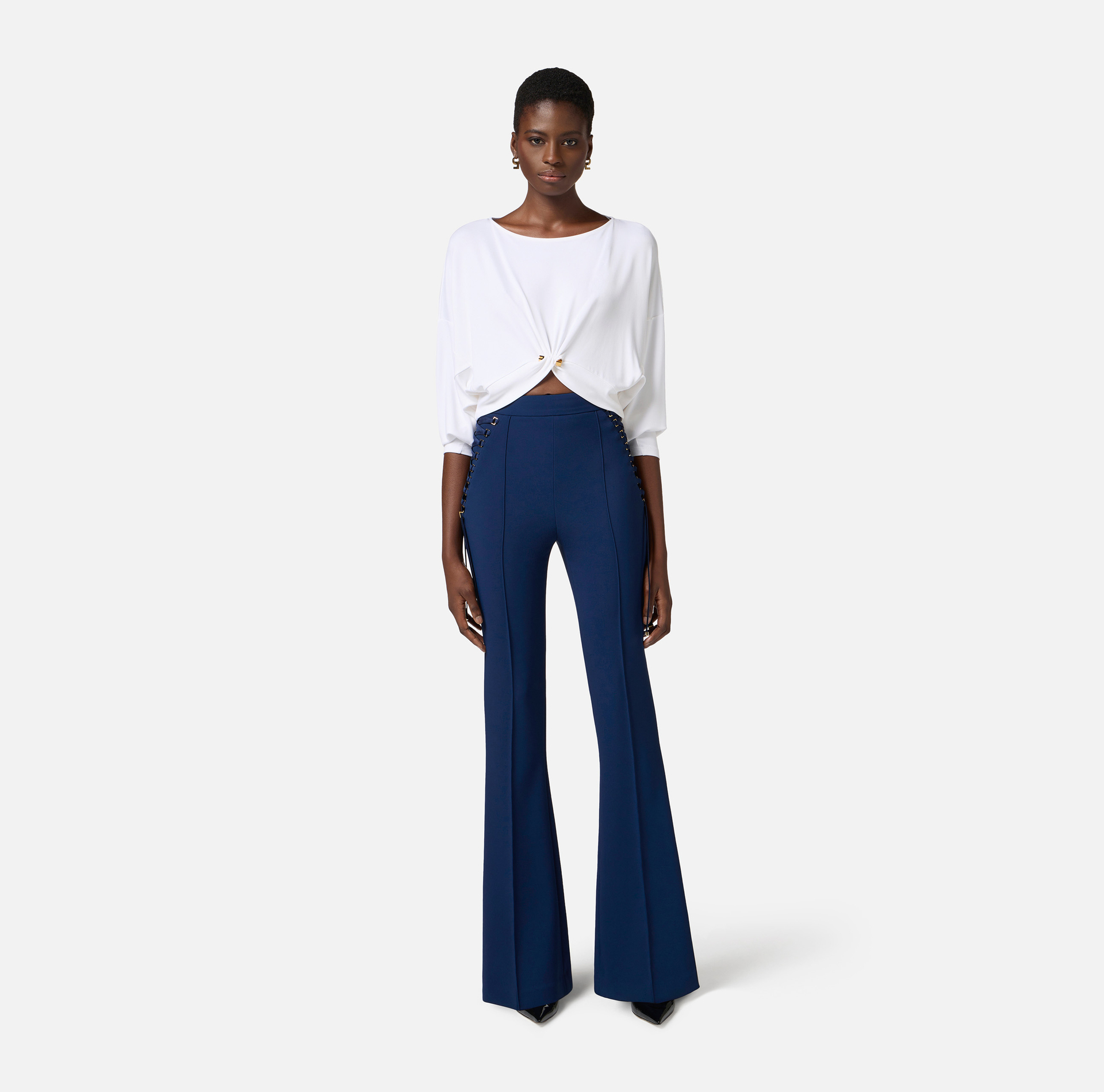 Pantaloni a zampa in crêpe con lacci criss-cross - Elisabetta Franchi