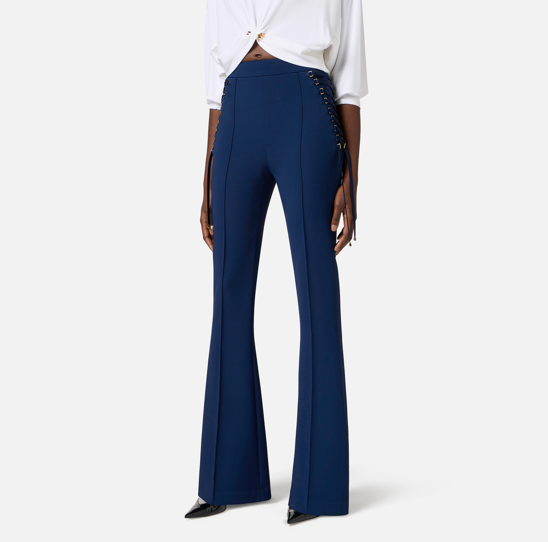 Pantaloni a zampa in crêpe con lacci criss-cross - Elisabetta Franchi