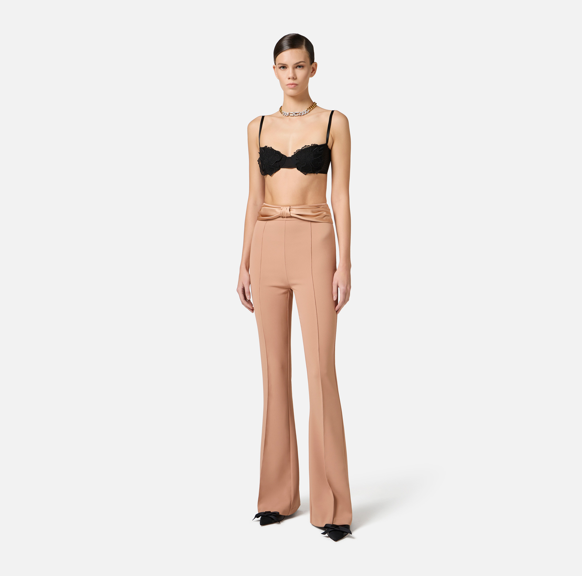 Pantaloni in crêpe con fiocco in raso - Elisabetta Franchi