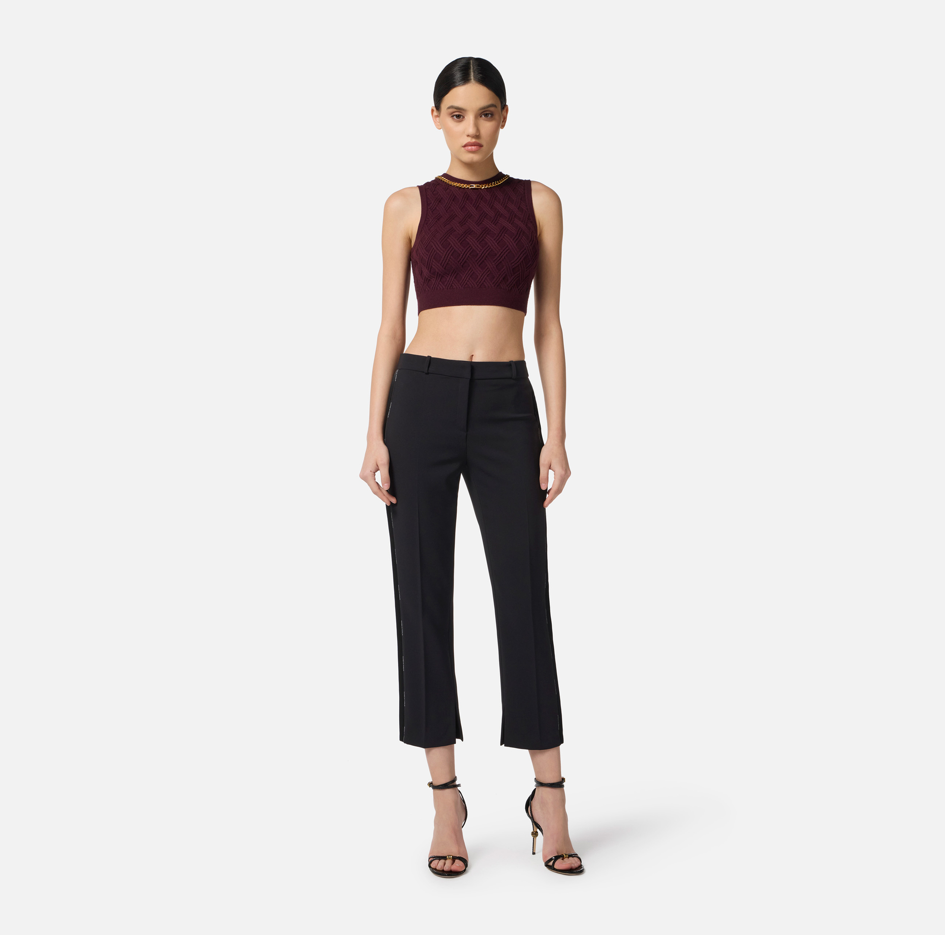 Trousers in lightweight crêpe fabric with tuxedo details - Elisabetta Franchi