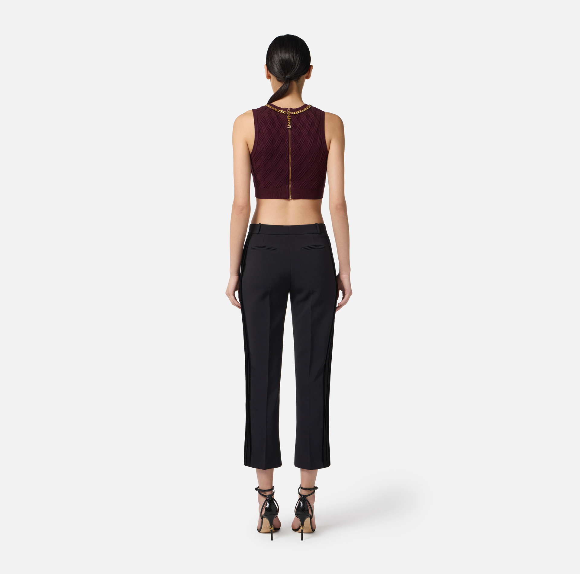 Trousers in lightweight crêpe fabric with tuxedo details - Elisabetta Franchi