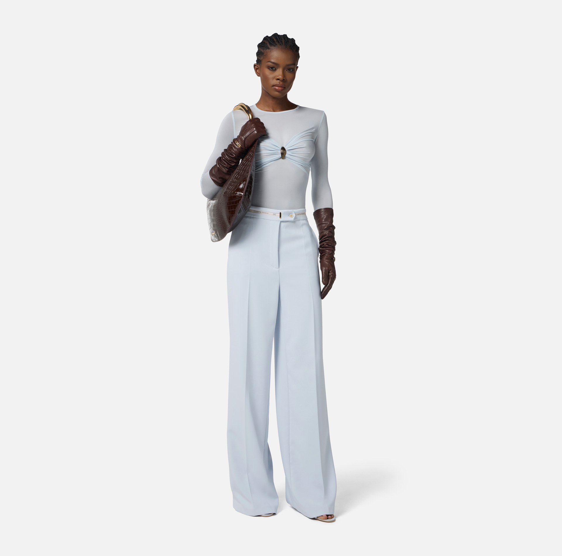 Trousers in lightweight crêpe fabric with logo ribbon - Elisabetta Franchi