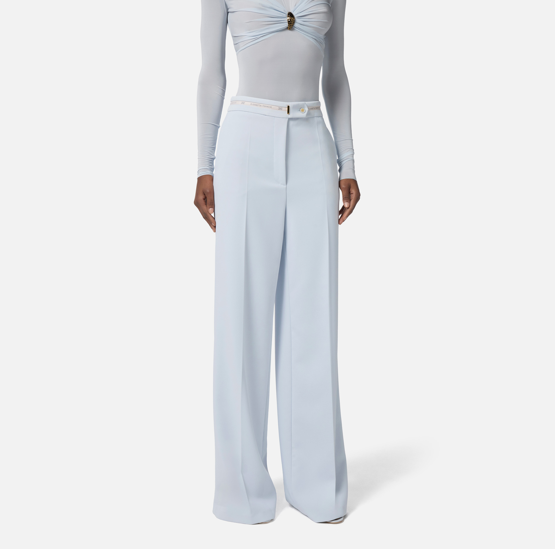 Trousers in lightweight crêpe fabric with logo ribbon - Elisabetta Franchi
