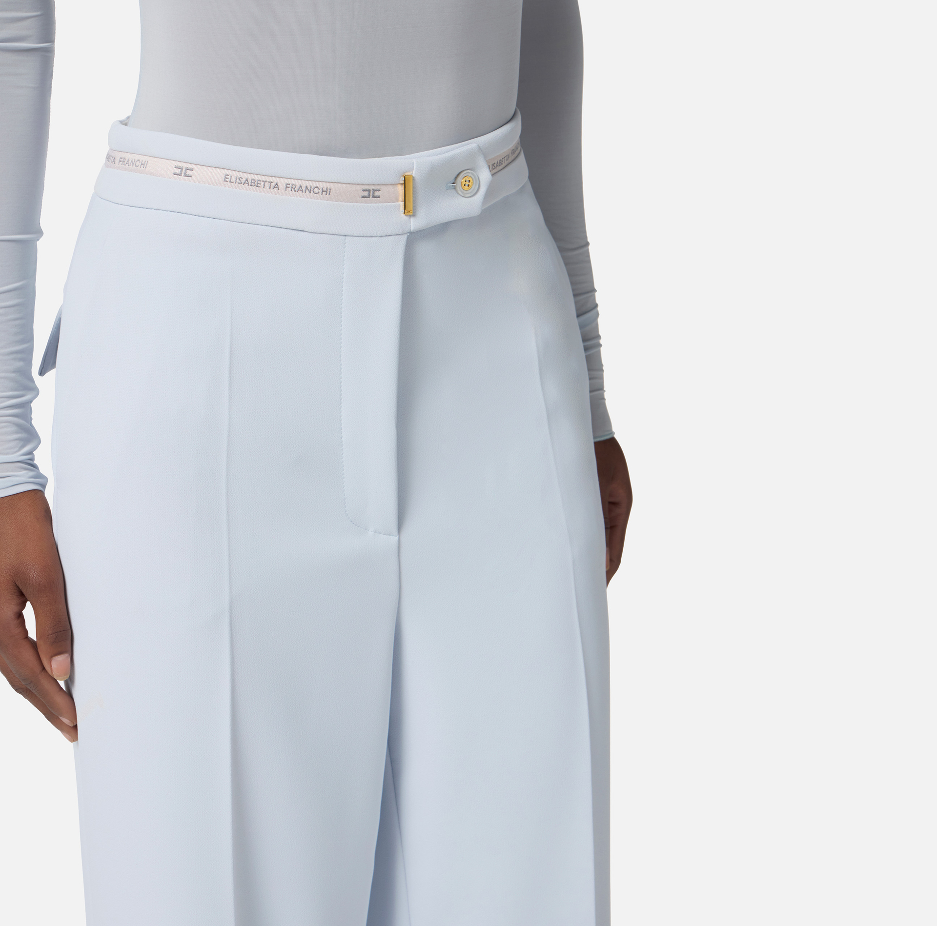 Trousers in lightweight crêpe fabric with logo ribbon - Elisabetta Franchi