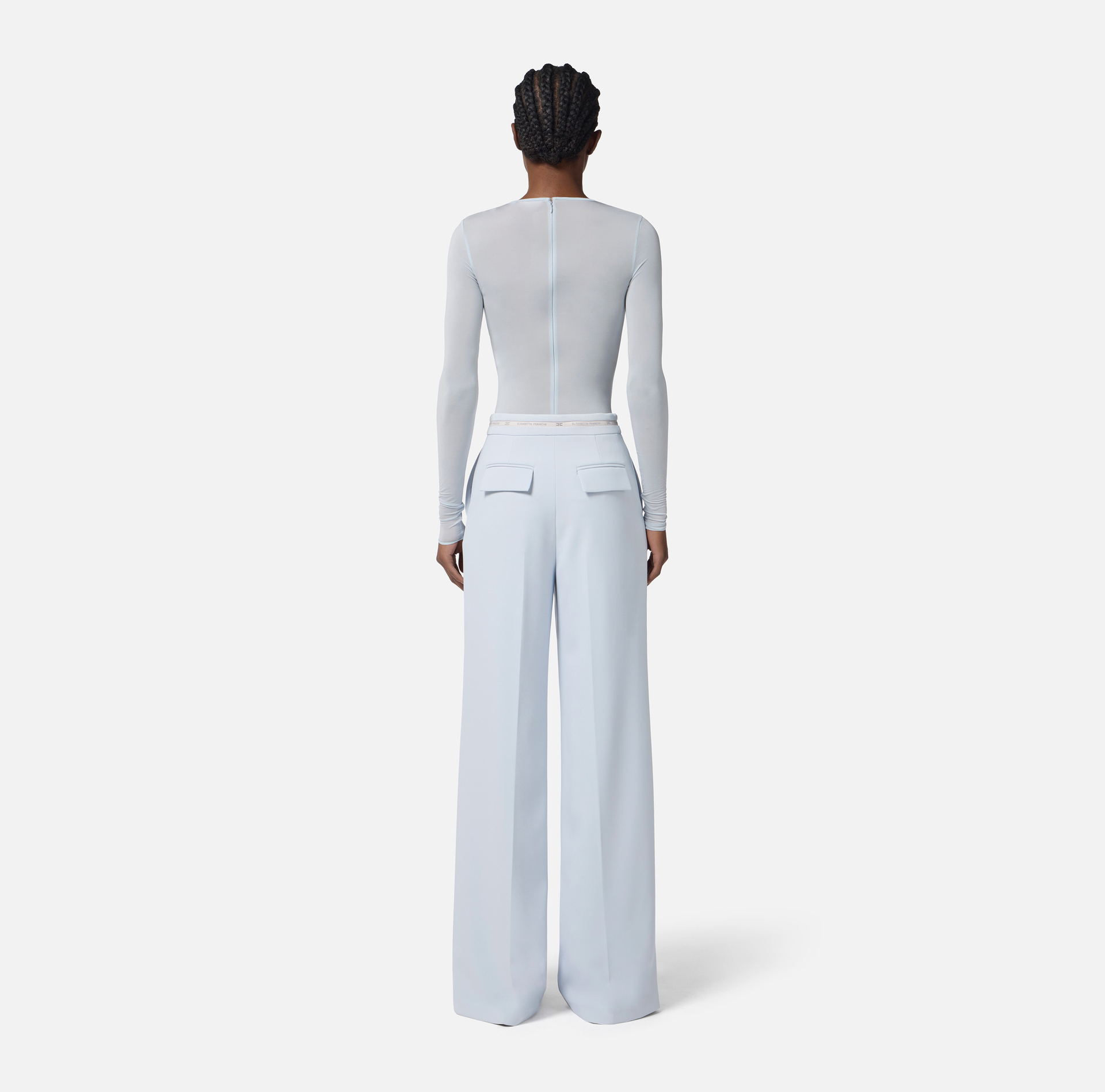 Trousers in lightweight crêpe fabric with logo ribbon - Elisabetta Franchi
