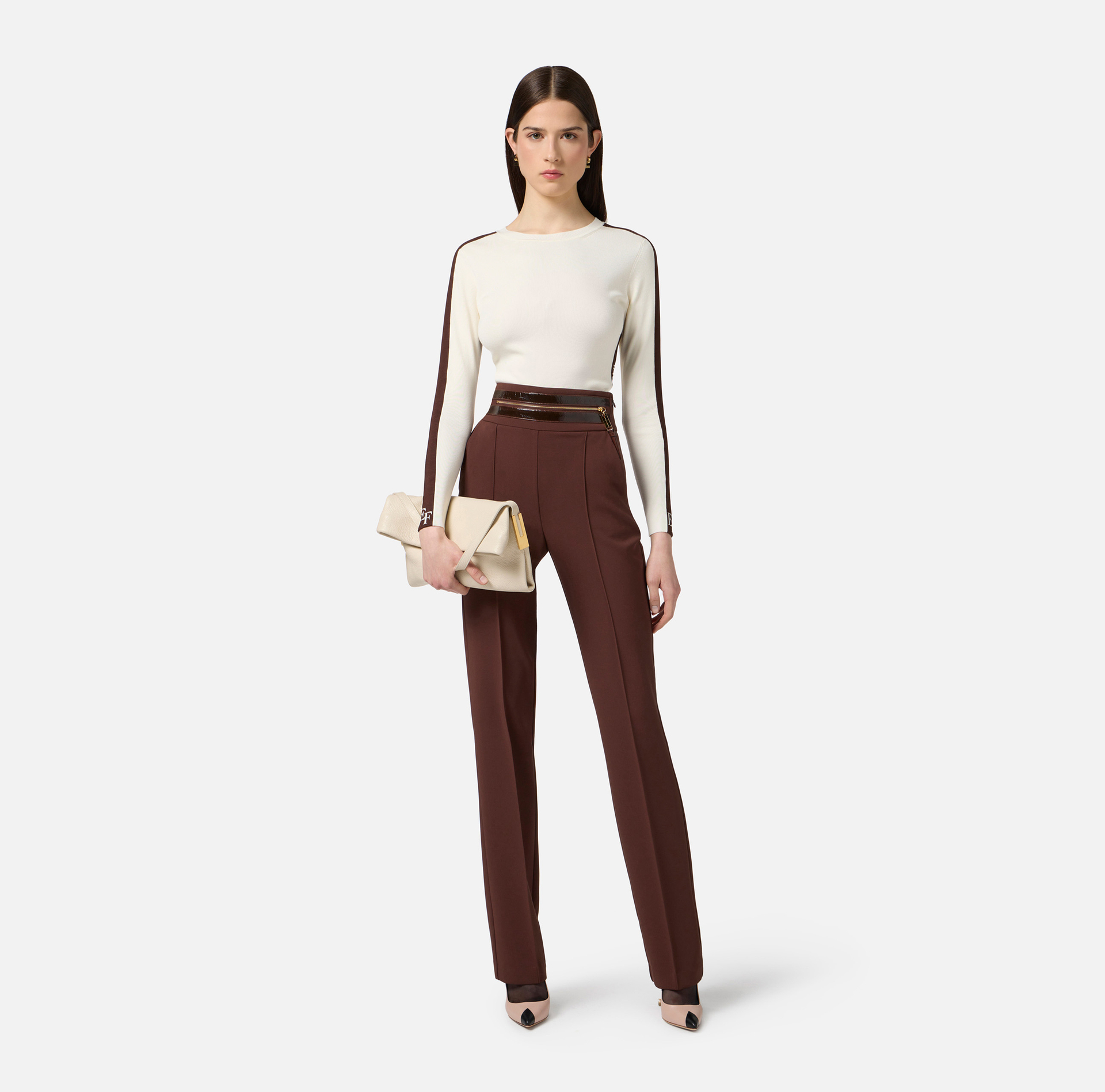 Pantalon en crêpe léger avec bande en craquelé - Elisabetta Franchi